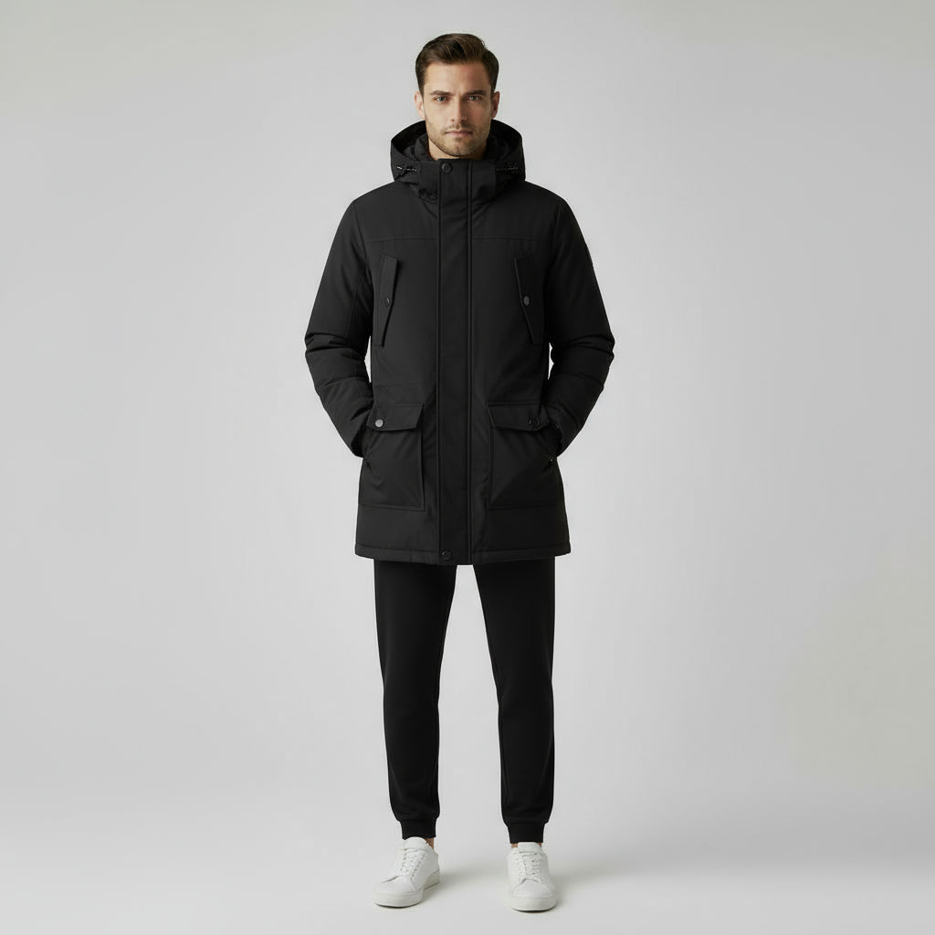 Vintares | Long Puffer Parka with Detachable Hood for Men