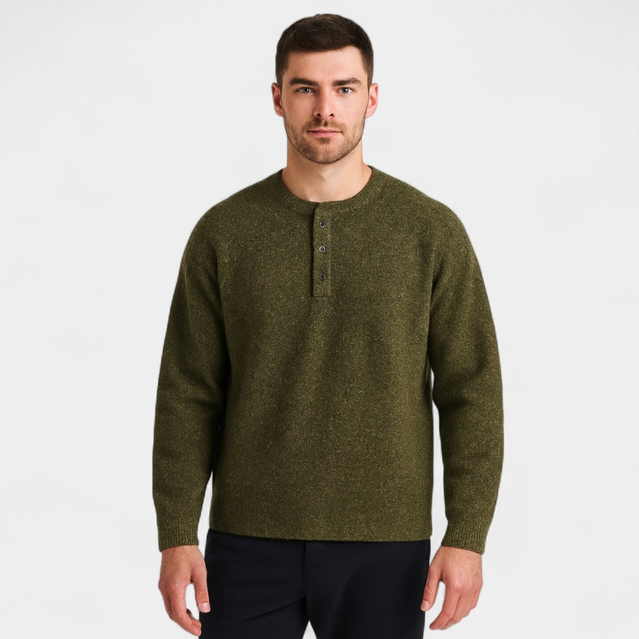 Vintares | Casual Long-Sleeve Henley Shirt in Wool