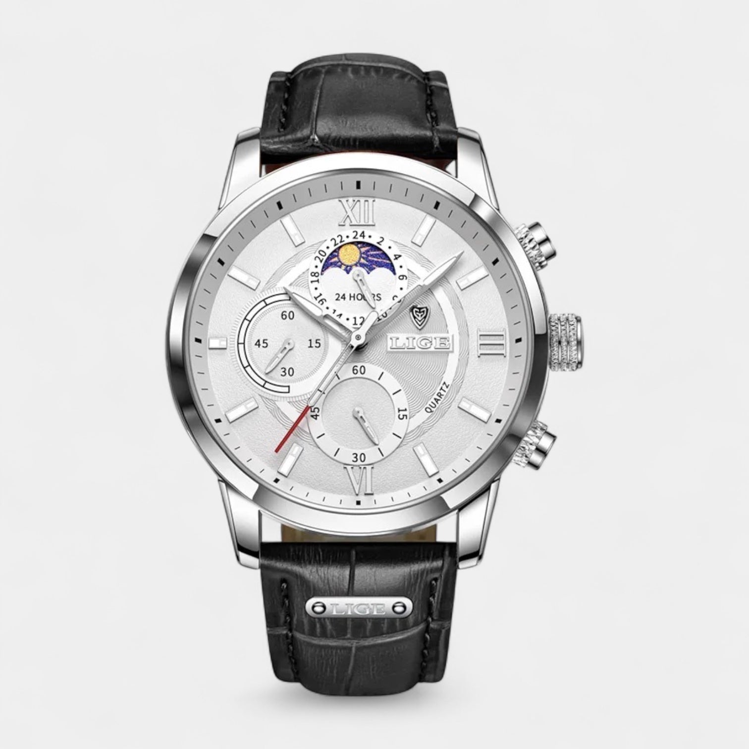 Vintares | Moonphase Chronograph Watch Stainless Steel Leather Band