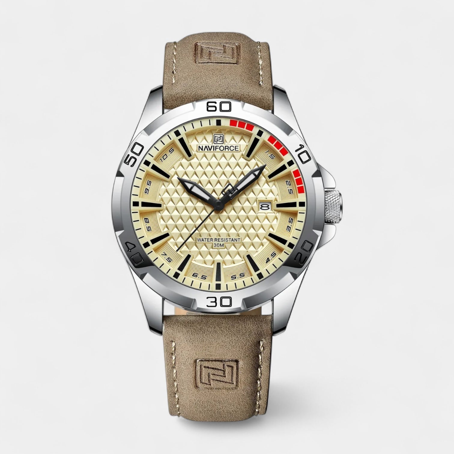 Vintares | Men's Military Watch 45 mm, Leather Strap