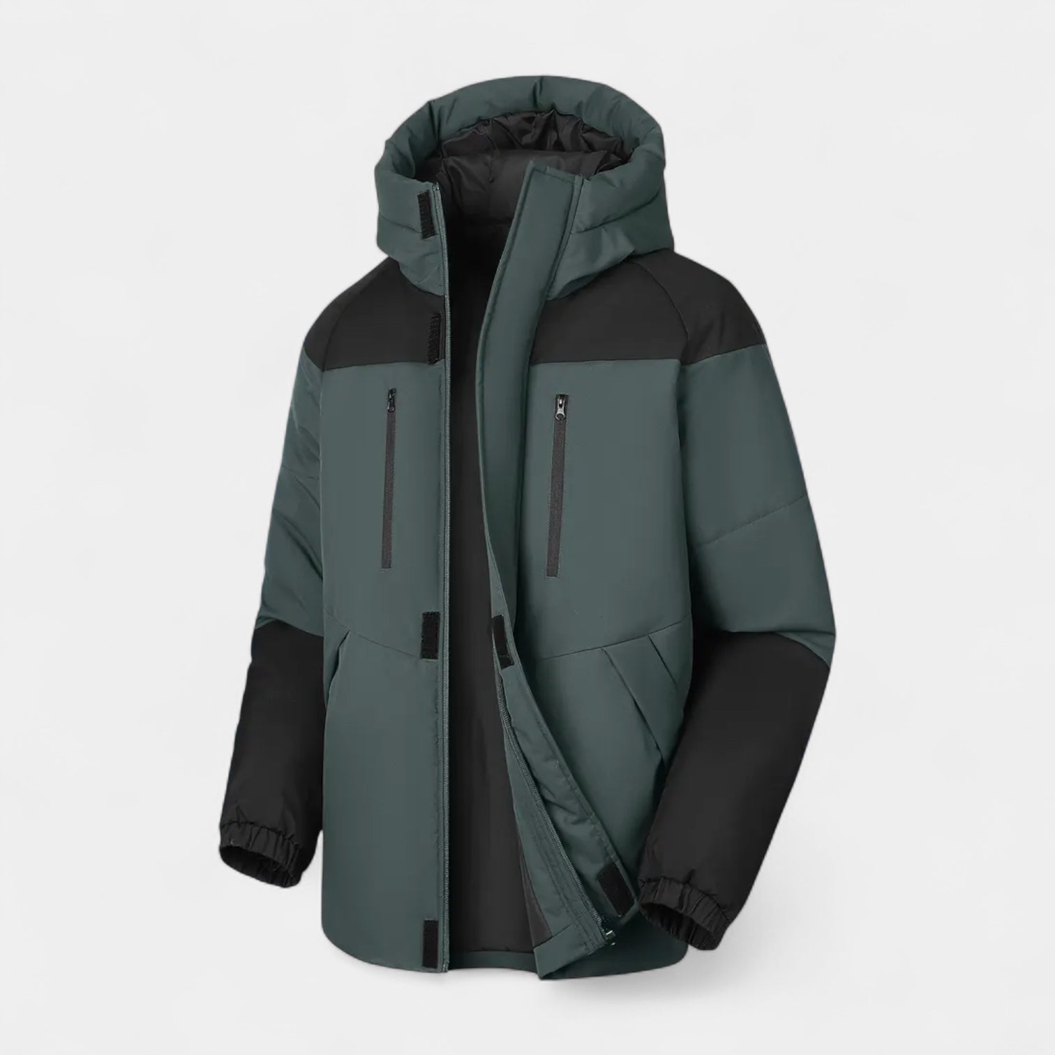 Two-Tone Puffer Jacket Hooded Water-Resistant for Men