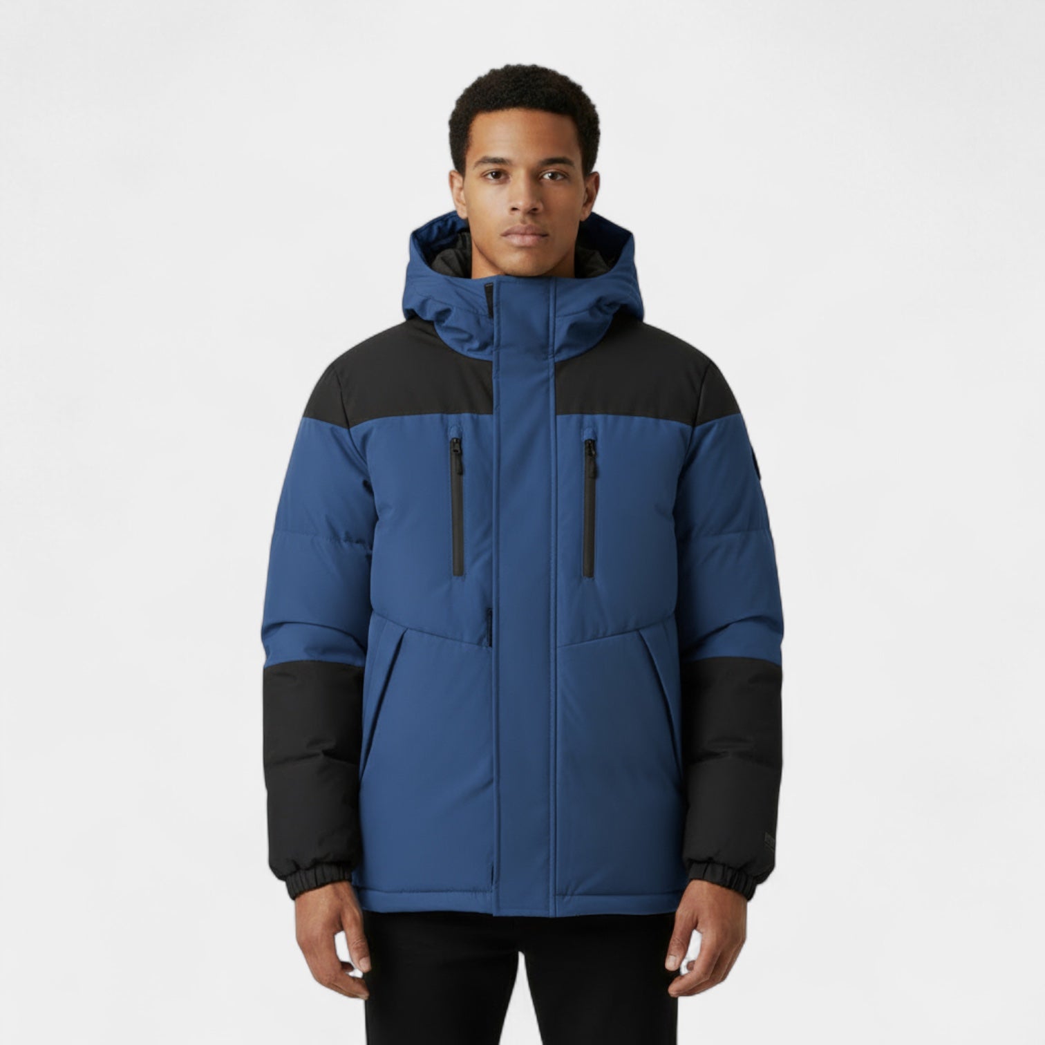 Two-Tone Puffer Jacket Hooded Water-Resistant for Men