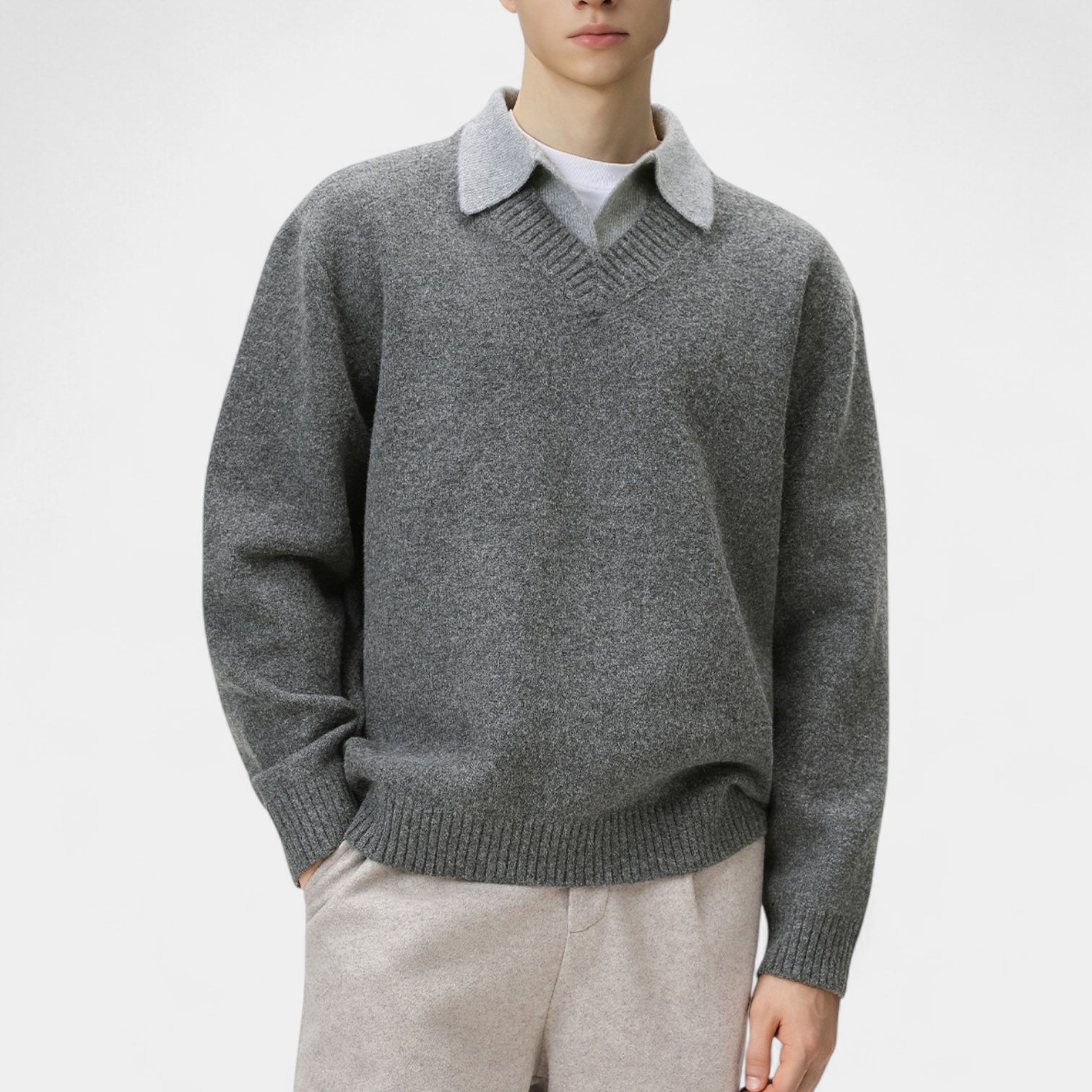 Vintares | Wool Blend Collared Sweater for Men – Soft Textured Knit Pullover