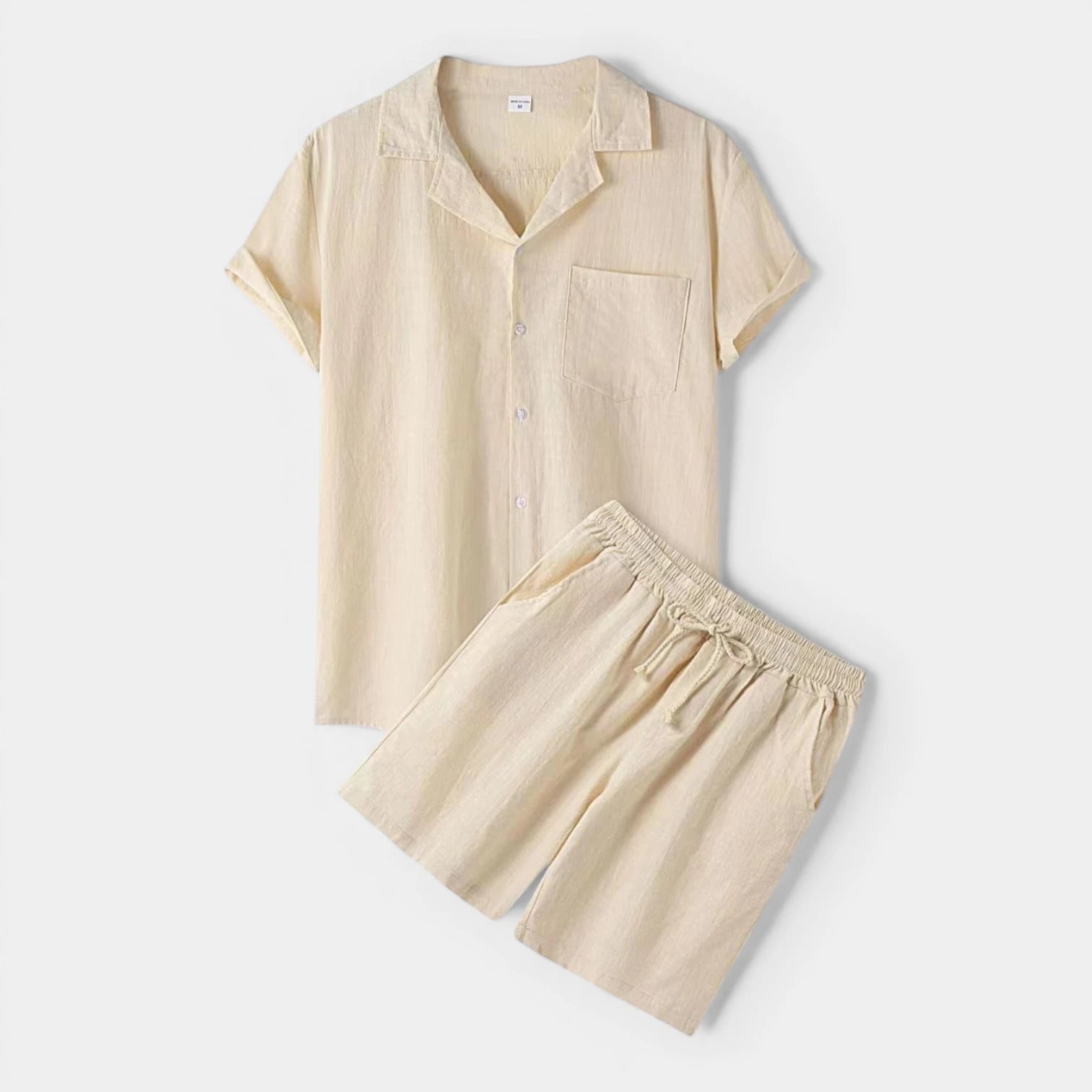 Vintares | Men’s Short Sleeve Button-Up Shirt and Drawstring Shorts Set