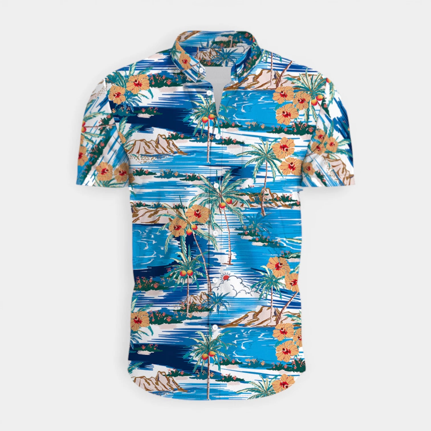 Tropical Floral Print Shirt Short Sleeve Regular Fit for Men
