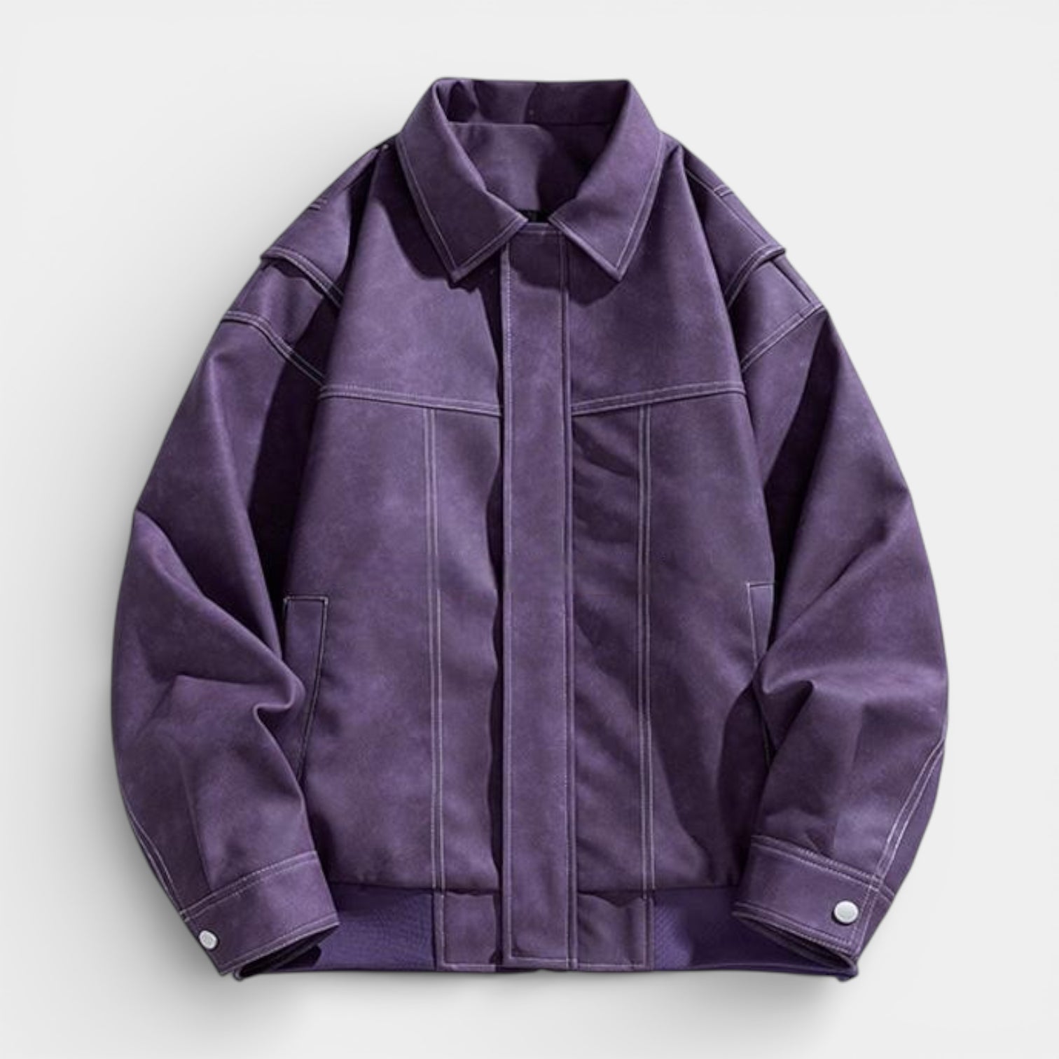 Collared Zip Jacket Suede-Touch Relaxed Fit for Men