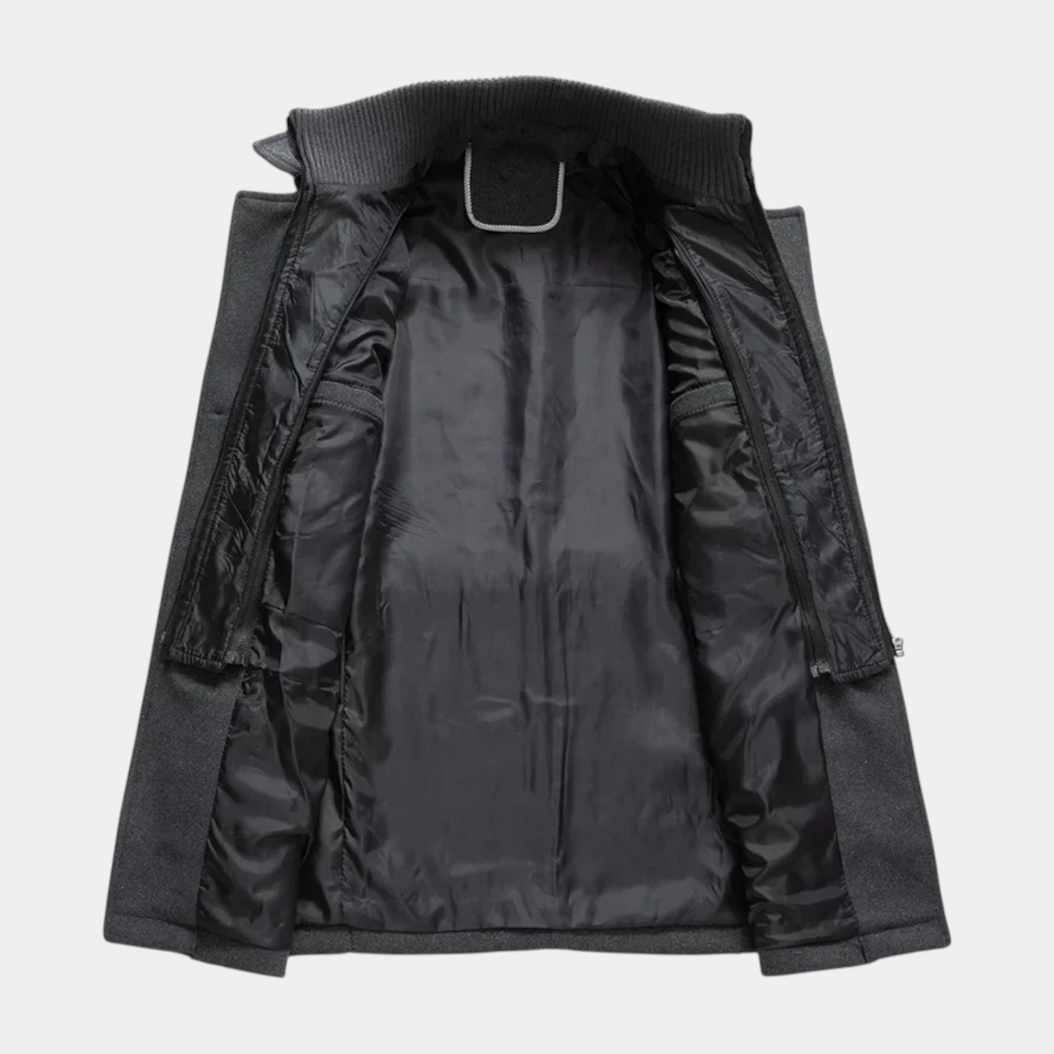 Mid-Length Wool-Style Coat Stand Collar Regular Fit for Men