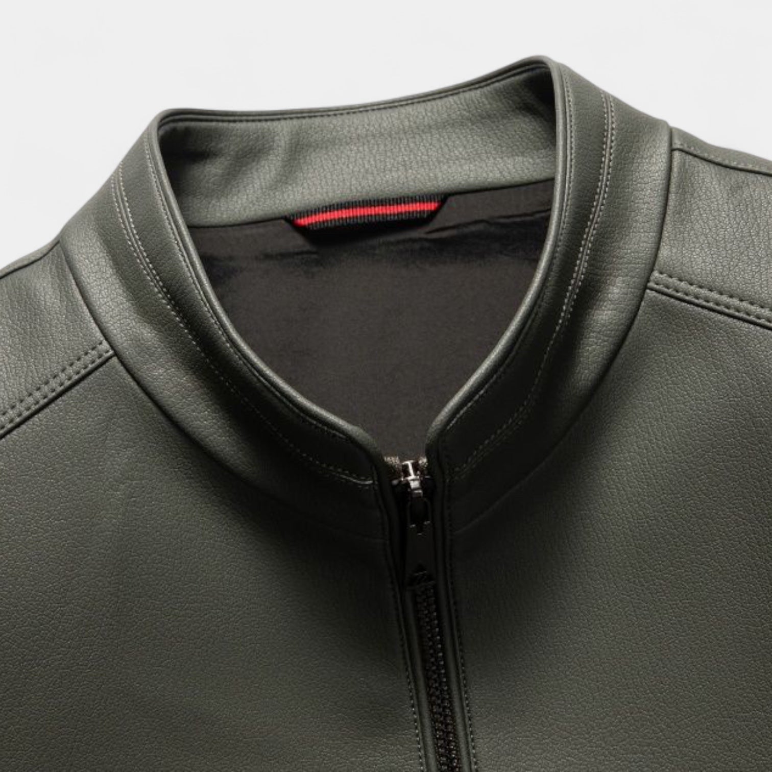 Vintares | Genuine Leather Stand Collar Jacket for Men – Minimalist Zip-Up Outerwear