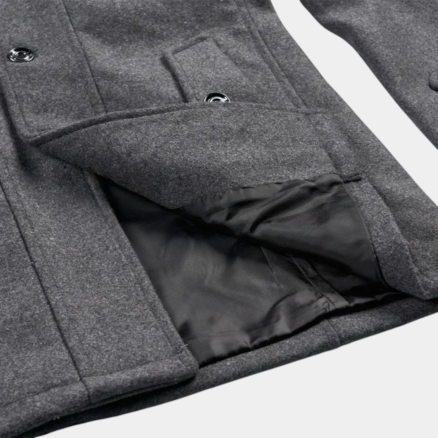 Mid-Length Wool-Style Coat Stand Collar Regular Fit for Men