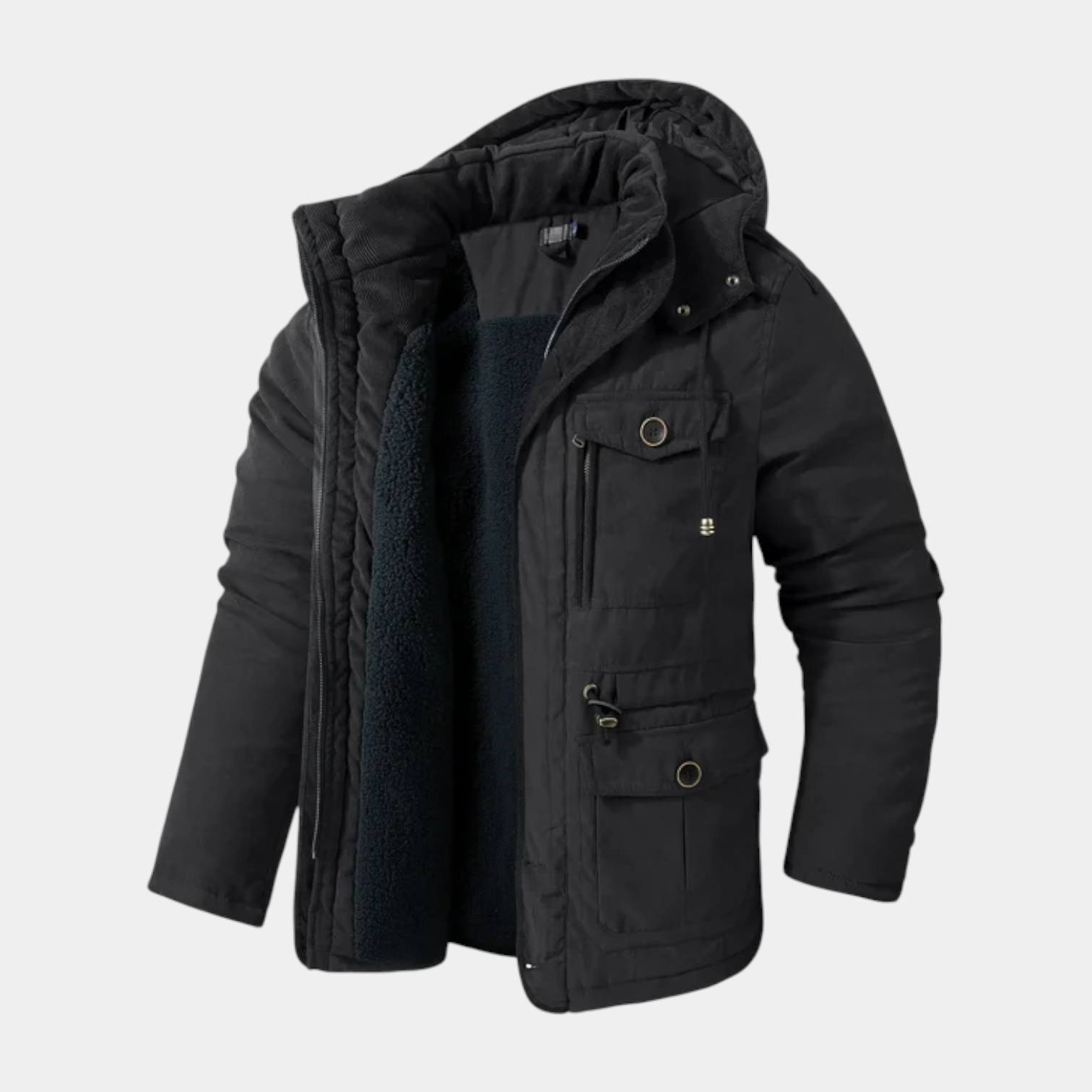 Hooded Utility Jacket Fleece Lined Regular Fit for Men