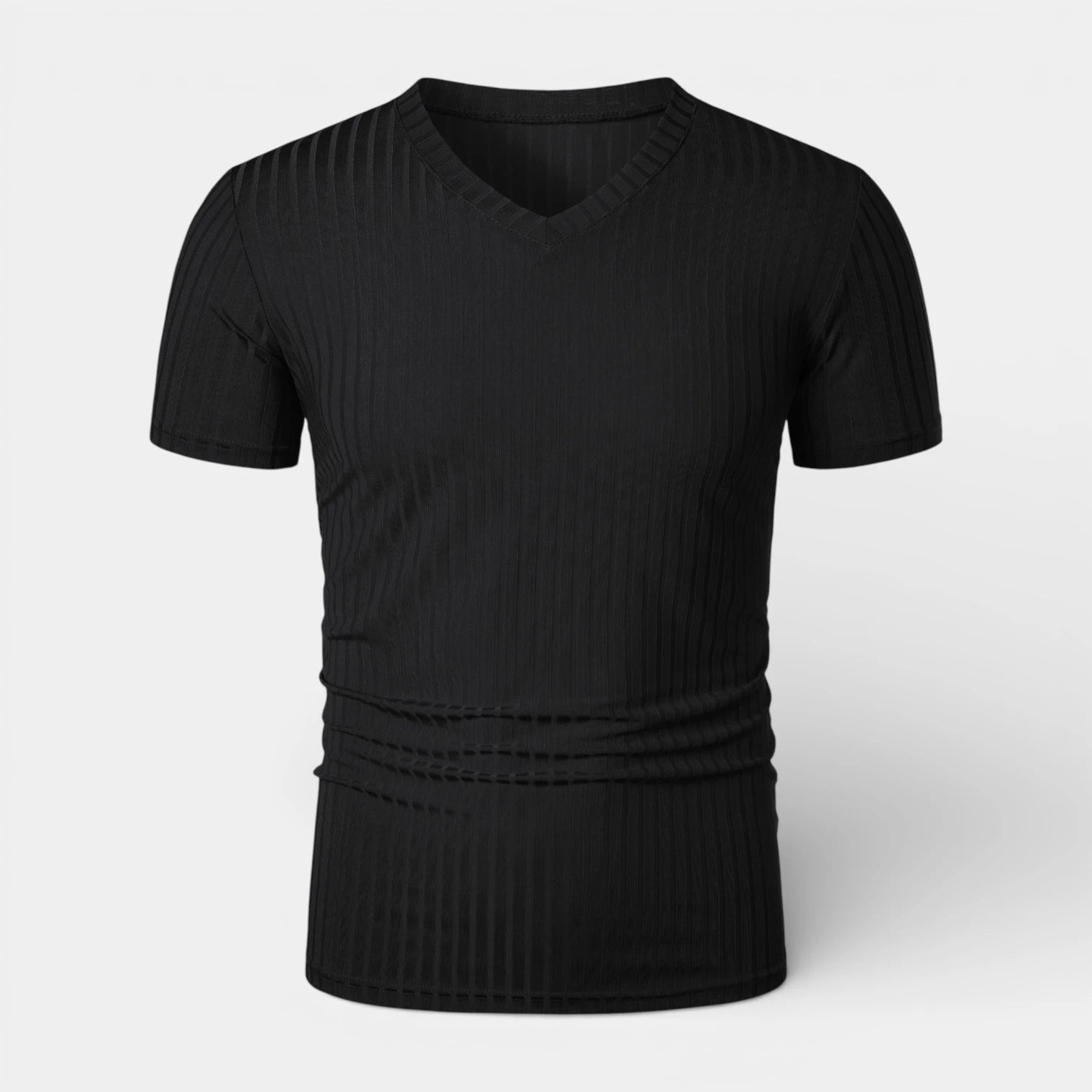 Ribbed V-Neck Knit T-Shirt Short Sleeve for Men