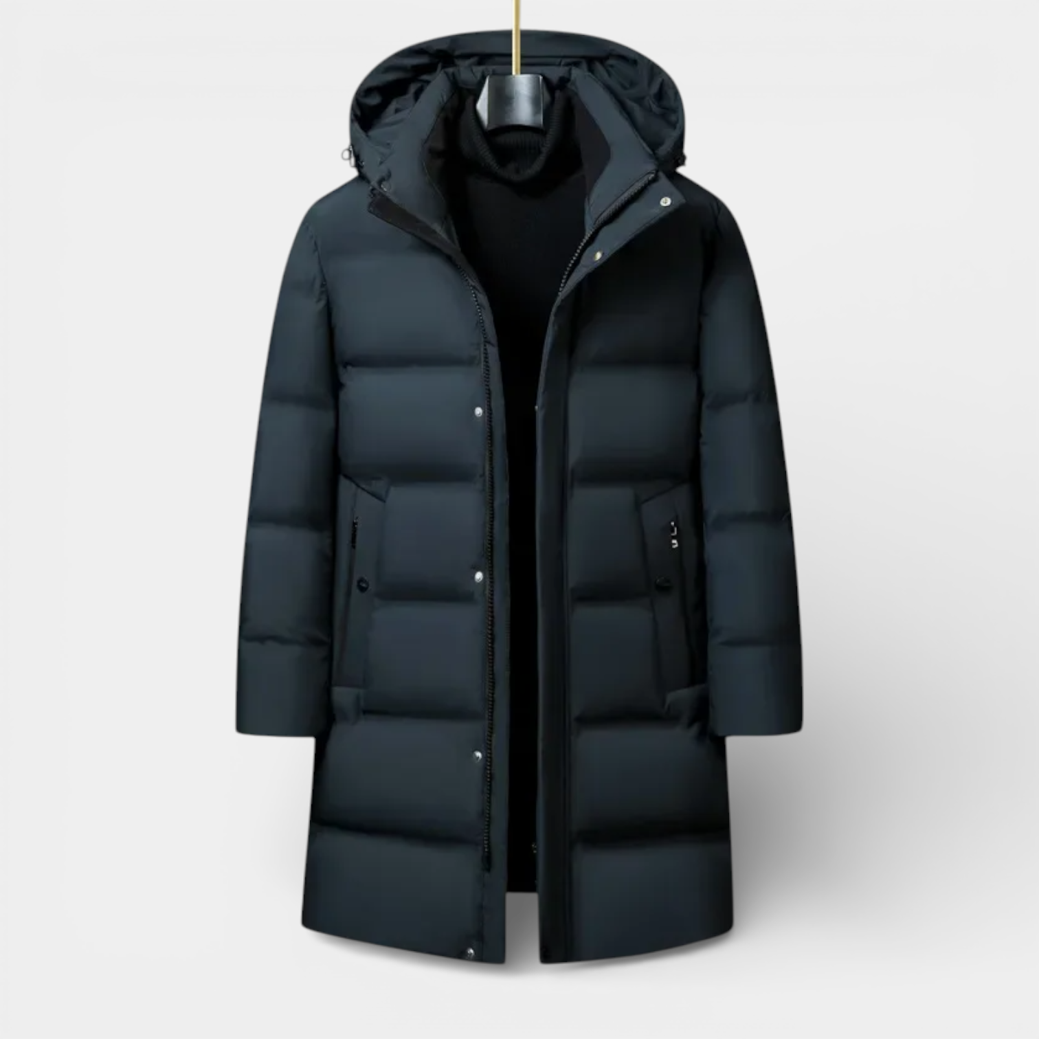 Hooded Long Puffer Coat Structured Fit for Men