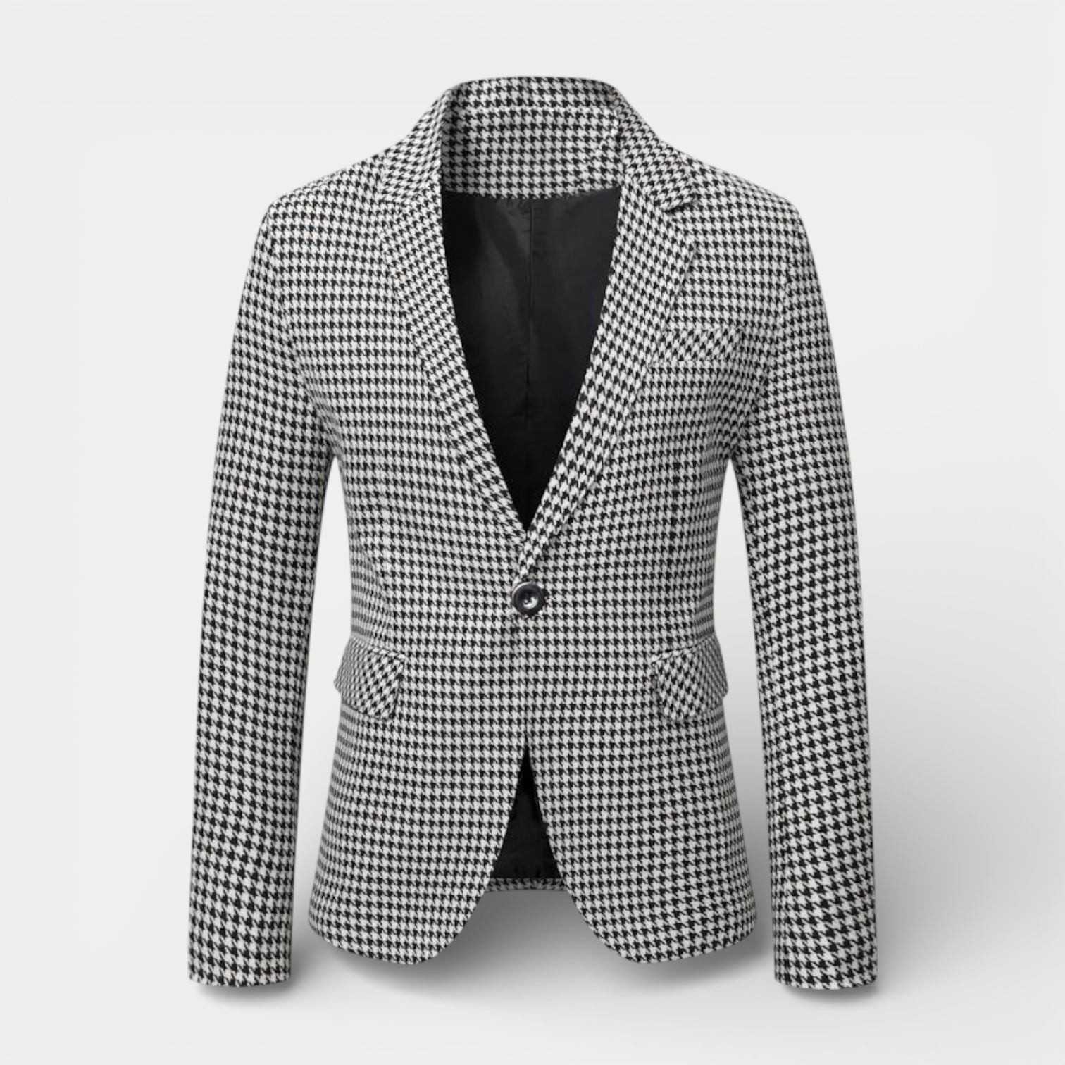 Vintares | Men’s Single-Button Notch Lapel Blazer - Houndstooth Pattern