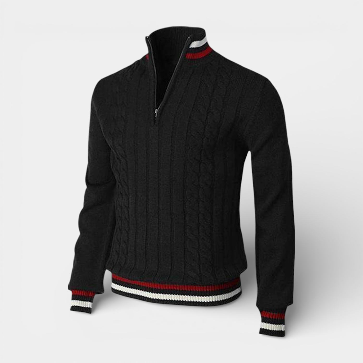 Cable Knit Half-Zip Sweater Ribbed Trim for Men