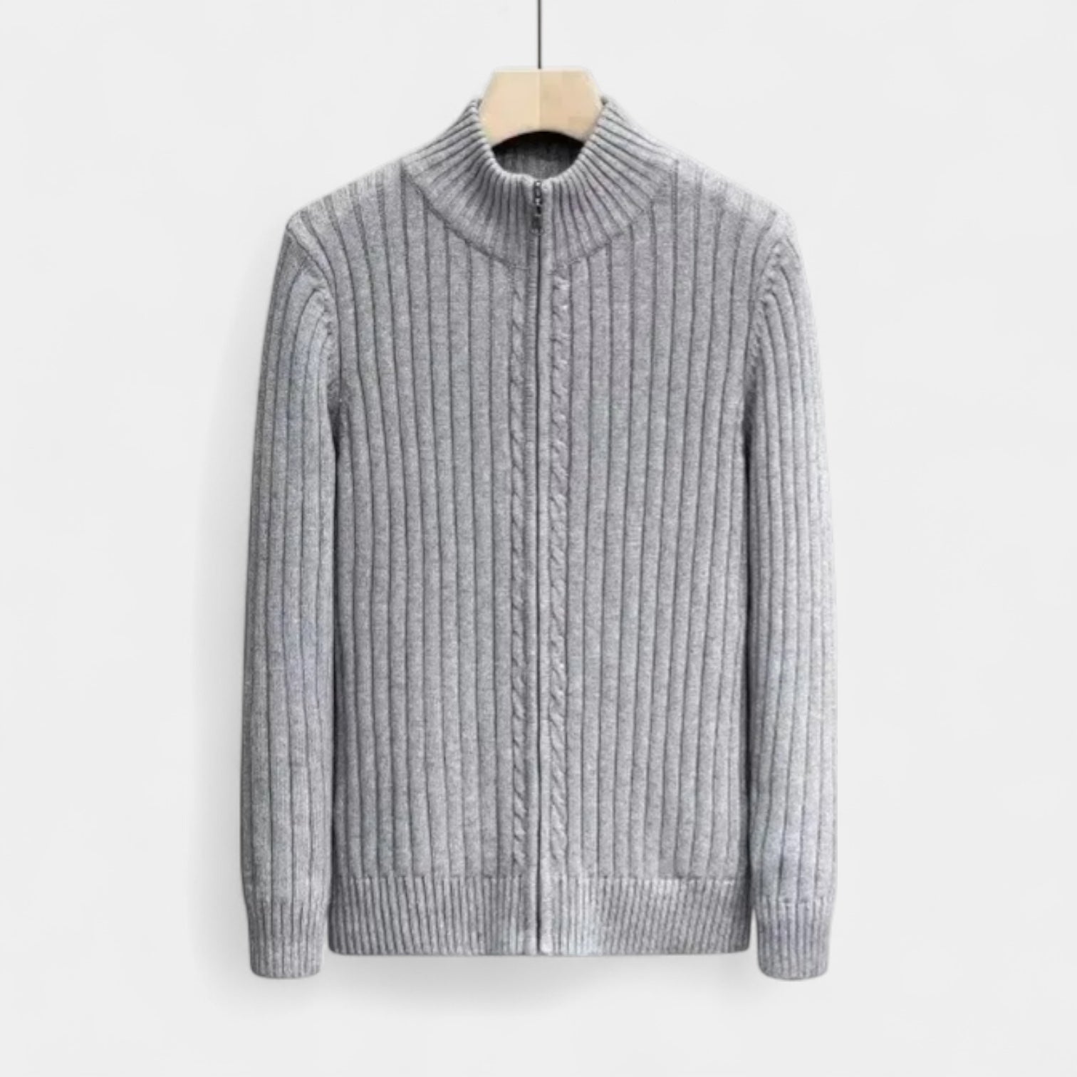 Vintares | Ribbed Wool Cardigan with Zipper for Men