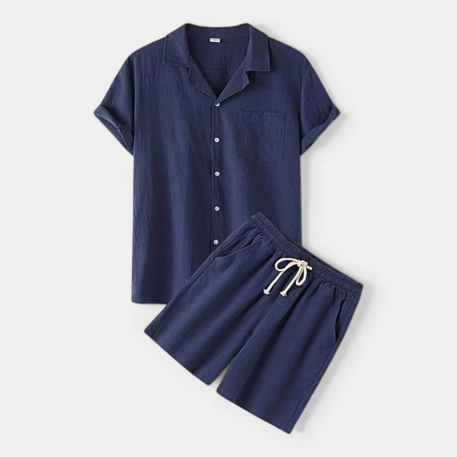 Vintares | Men’s Short Sleeve Button-Up Shirt and Drawstring Shorts Set