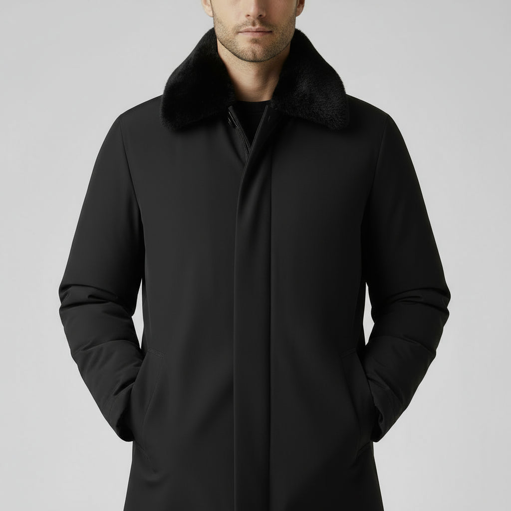 Vintares Long Coat Parka with Faux Fur Collar for Men
