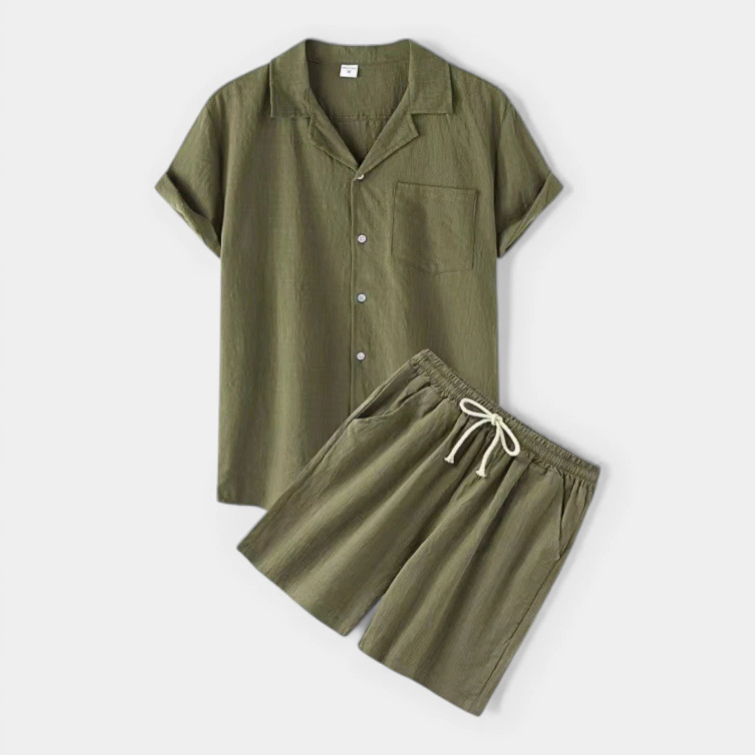 Vintares | Men’s Short Sleeve Button-Up Shirt and Drawstring Shorts Set