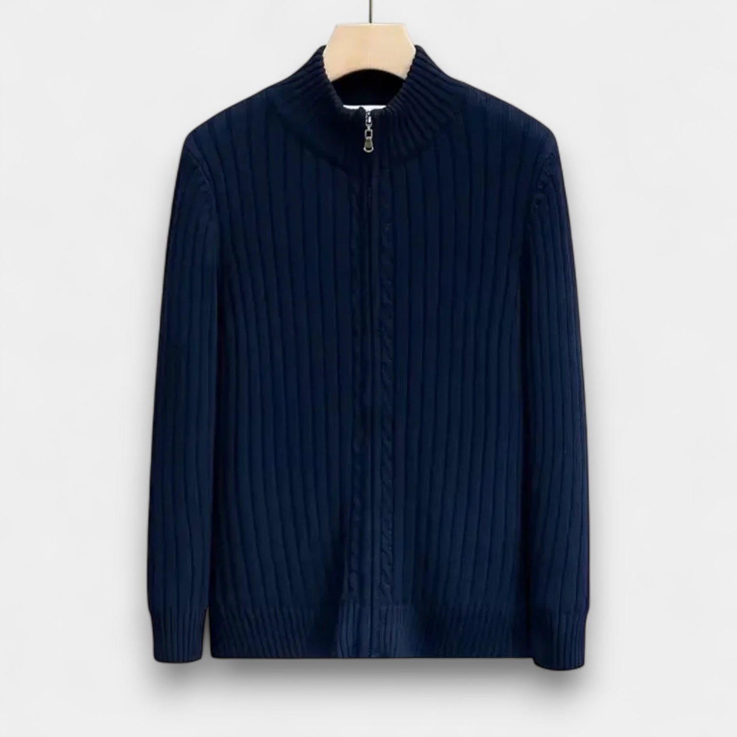 Vintares | Ribbed Wool Cardigan with Zipper for Men