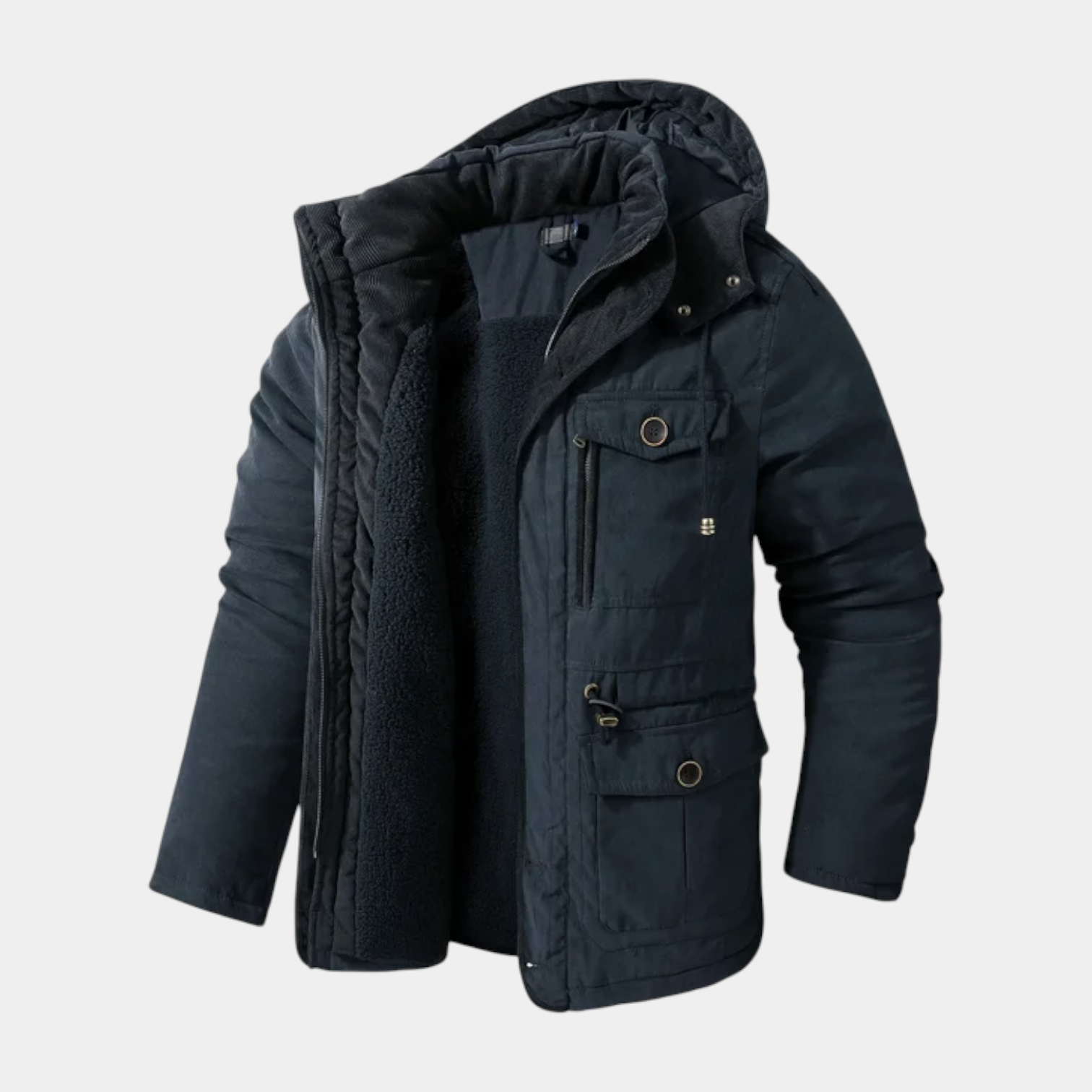 Hooded Utility Jacket Fleece Lined Regular Fit for Men