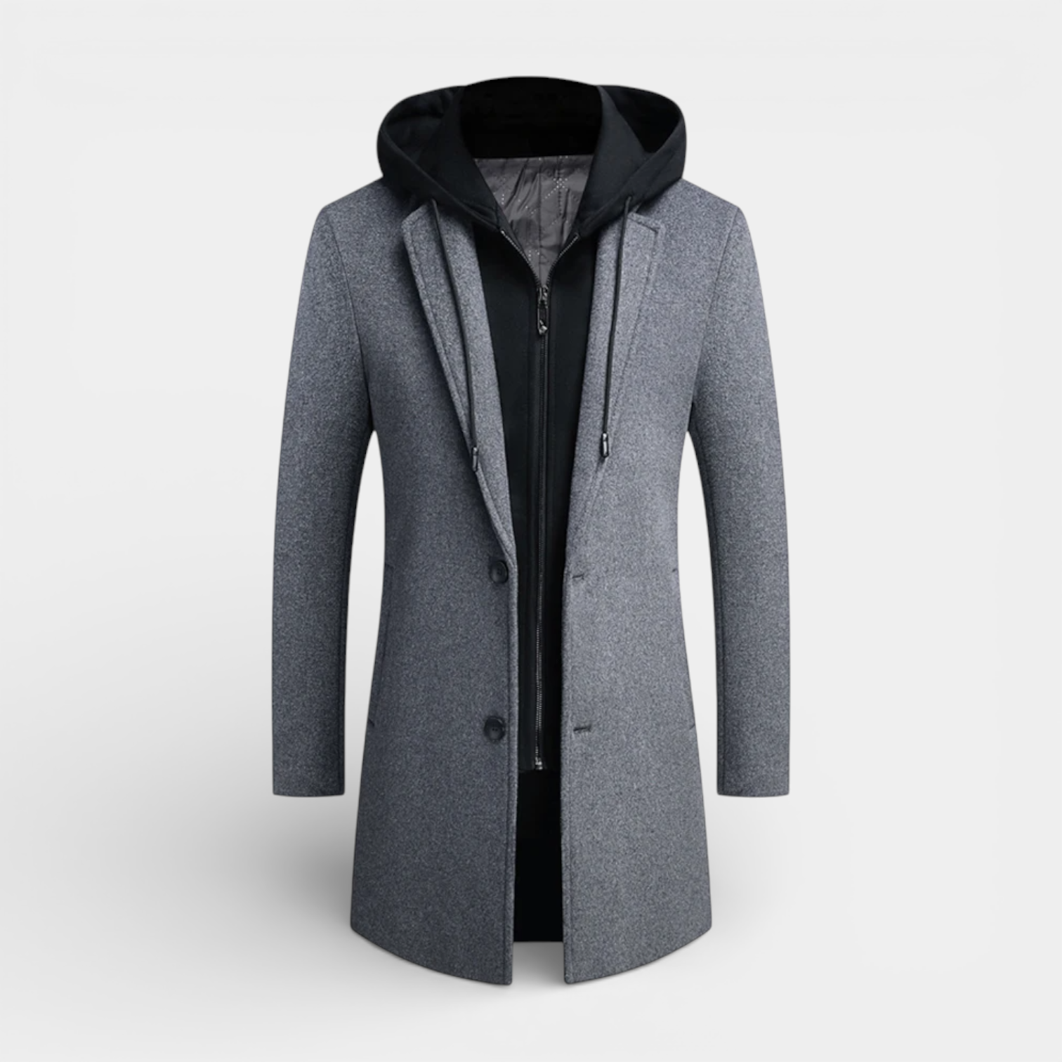 Hooded Overcoat Layered Zip-Button Front for Men