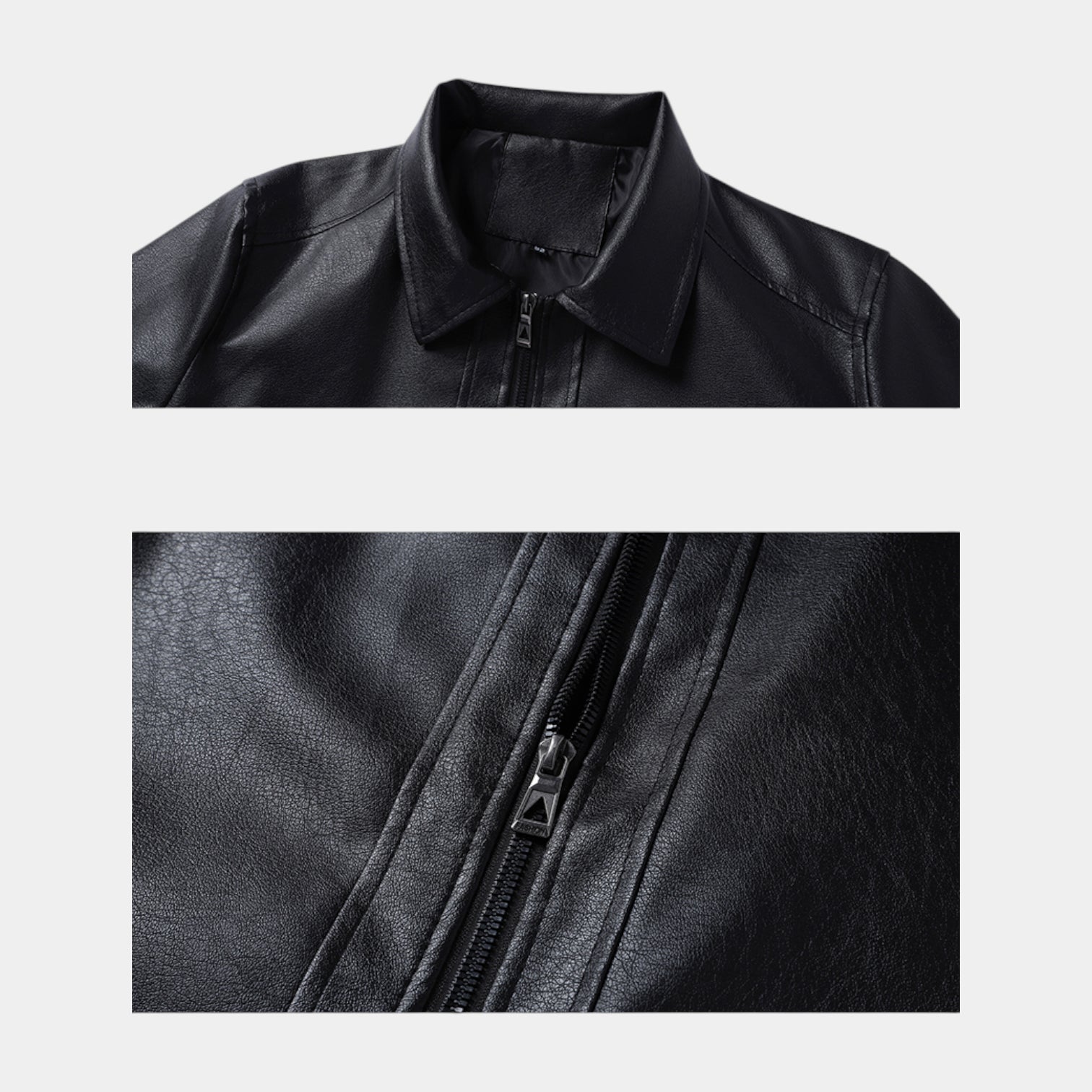 Zip-Front Vegan Leather Jacket Regular Fit for Men