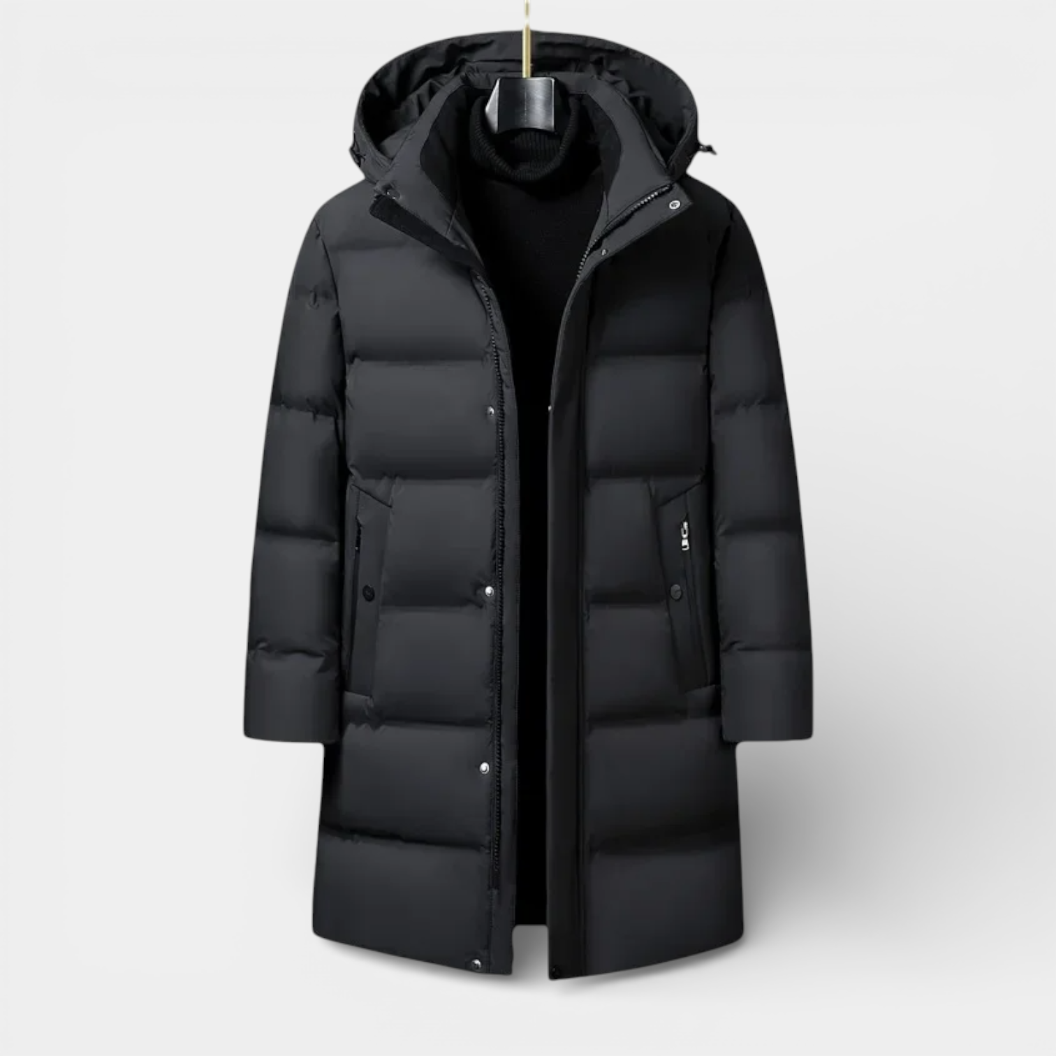 Hooded Long Puffer Coat Structured Fit for Men