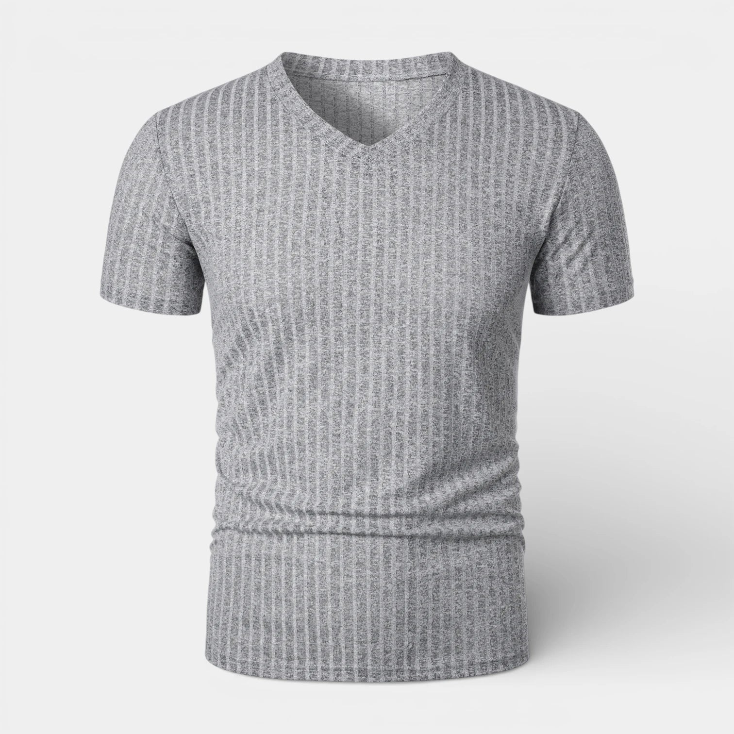 Ribbed V-Neck Knit T-Shirt Short Sleeve for Men