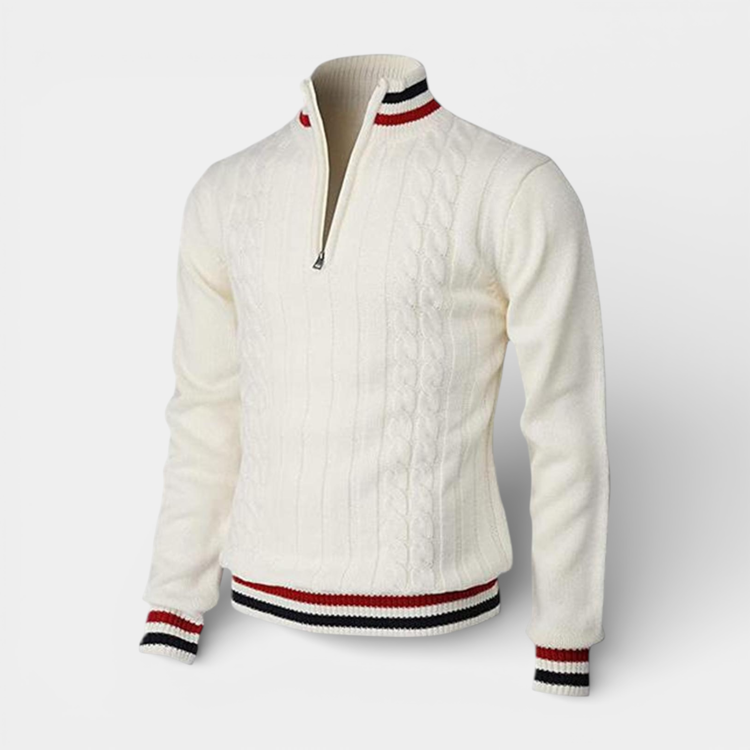 Cable Knit Half-Zip Sweater Ribbed Trim for Men