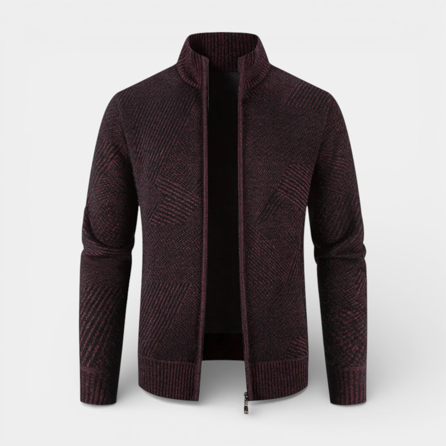 Zip-Front Knit Jacket Stand Collar Regular Fit for Men