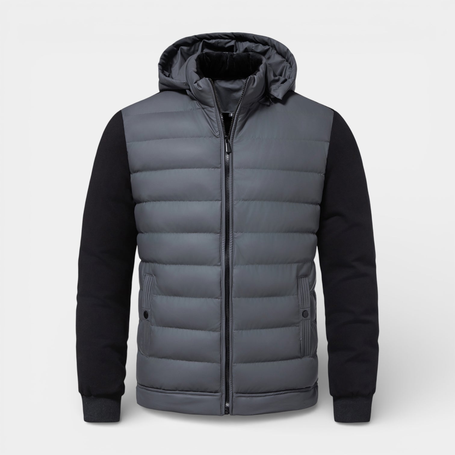 Vintares | Men’s Quilted Hooded Zip-Up Jacket - Stretch Sleeves