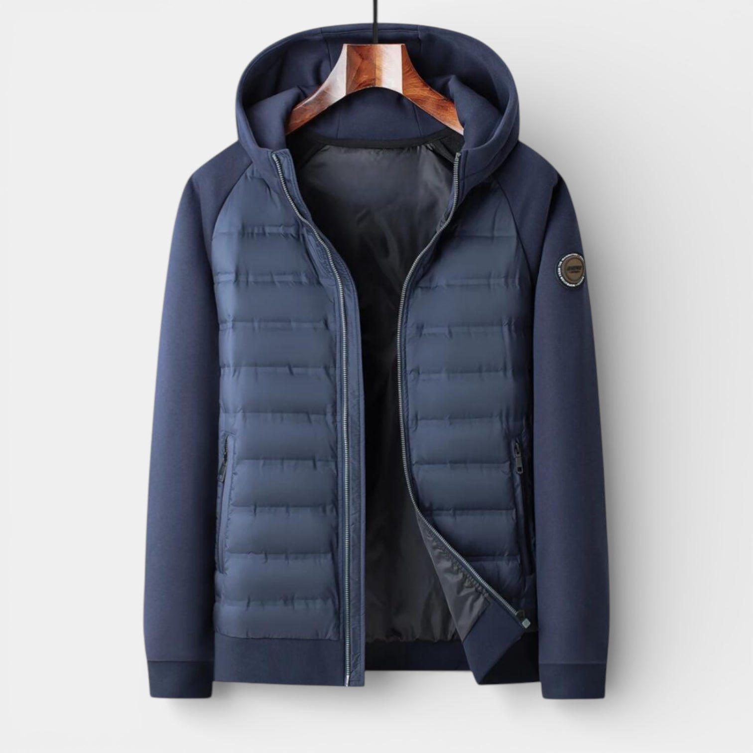 Vintares | Men’s Hooded Zip-Up Jacket - Quilted Bomber