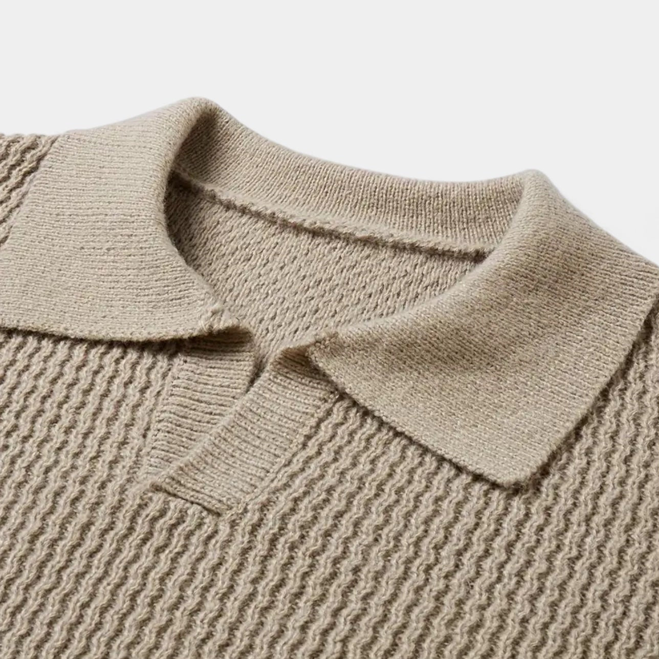 Vintares | Textured Knit Polo Sweater for Men