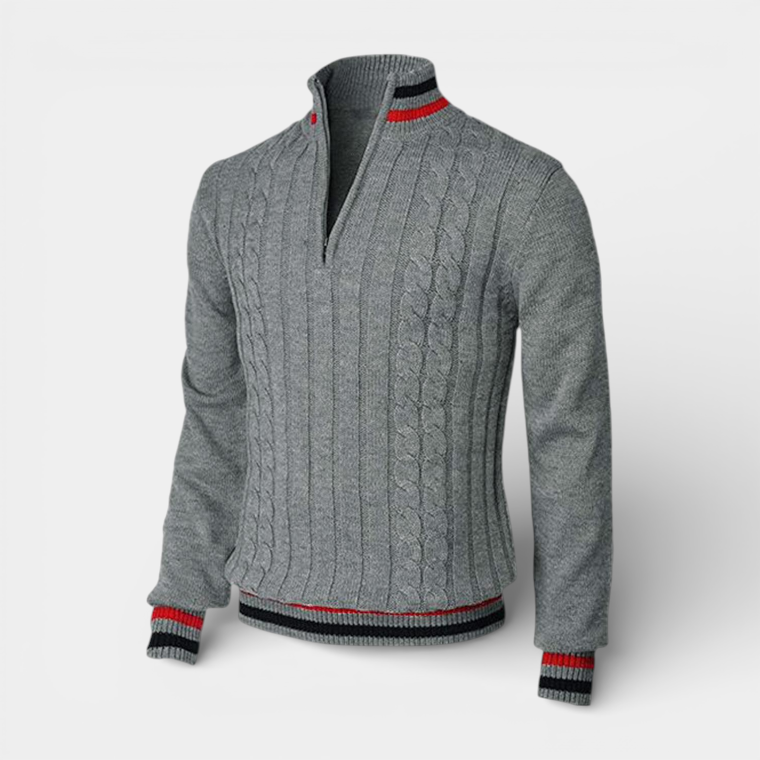Cable Knit Half-Zip Sweater Ribbed Trim for Men