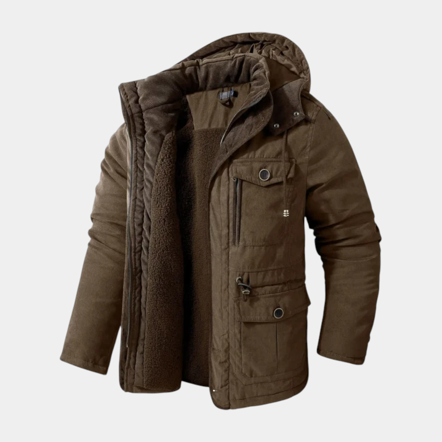 Hooded Utility Jacket Fleece Lined Regular Fit for Men