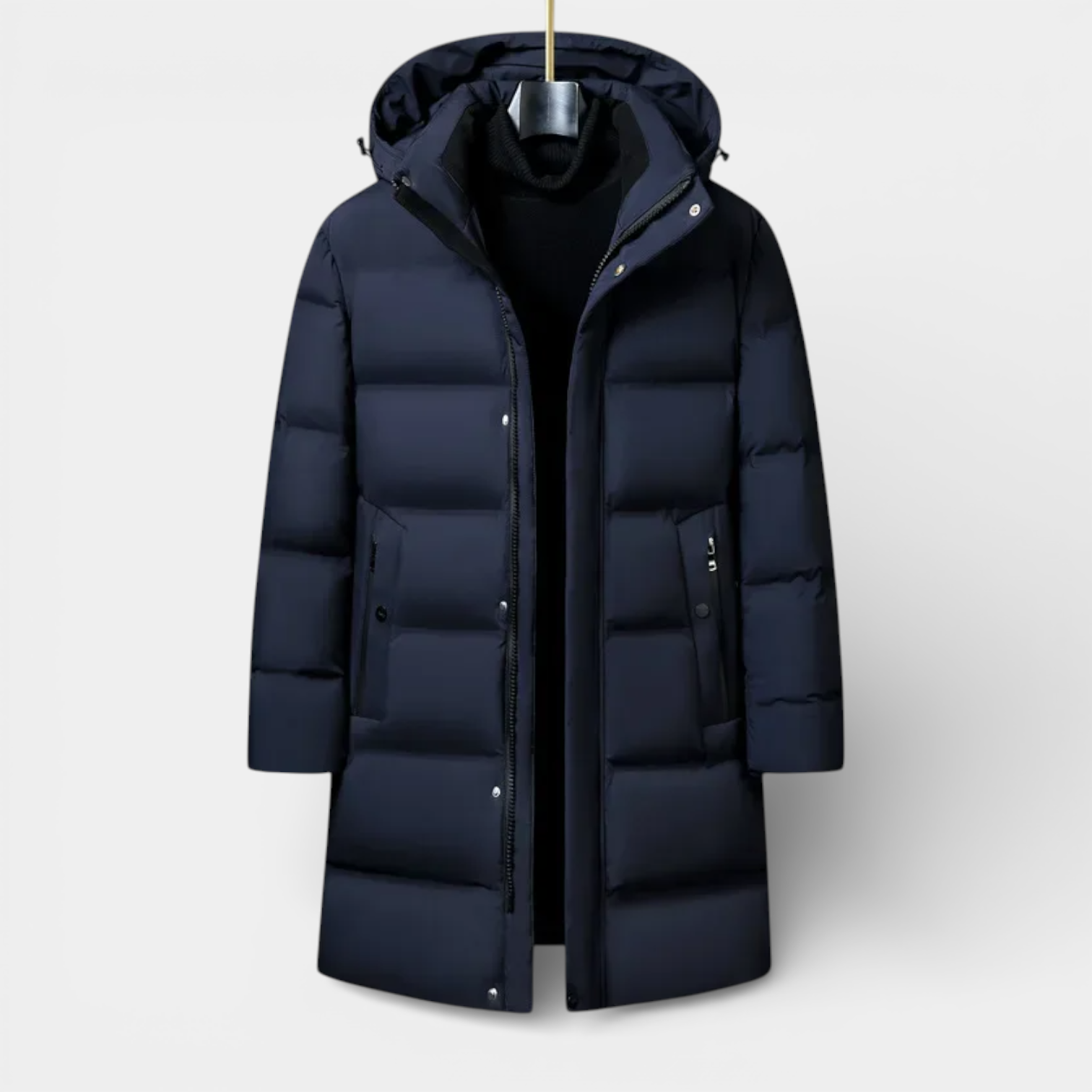 Hooded Long Puffer Coat Structured Fit for Men