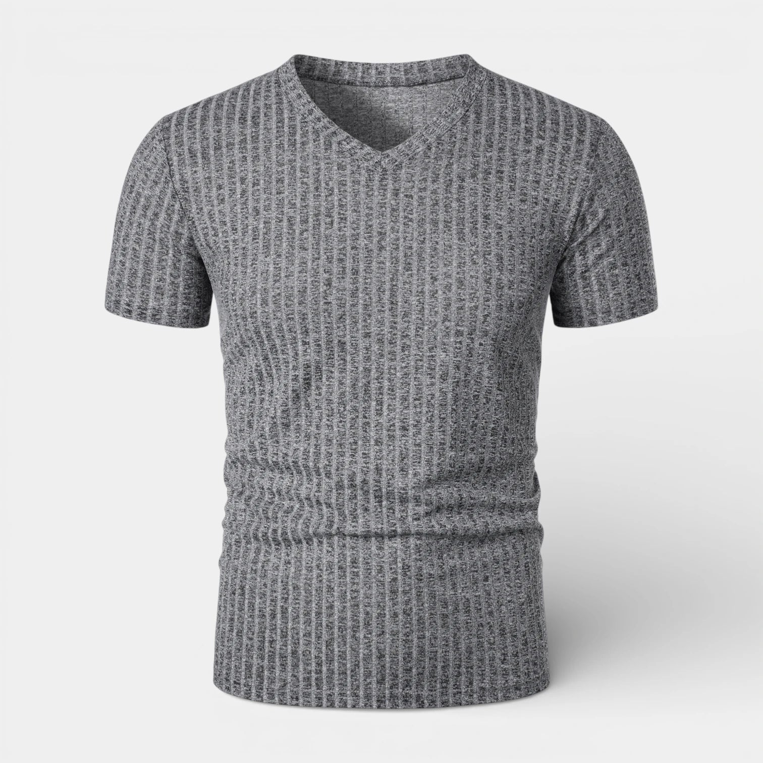 Ribbed V-Neck Knit T-Shirt Short Sleeve for Men