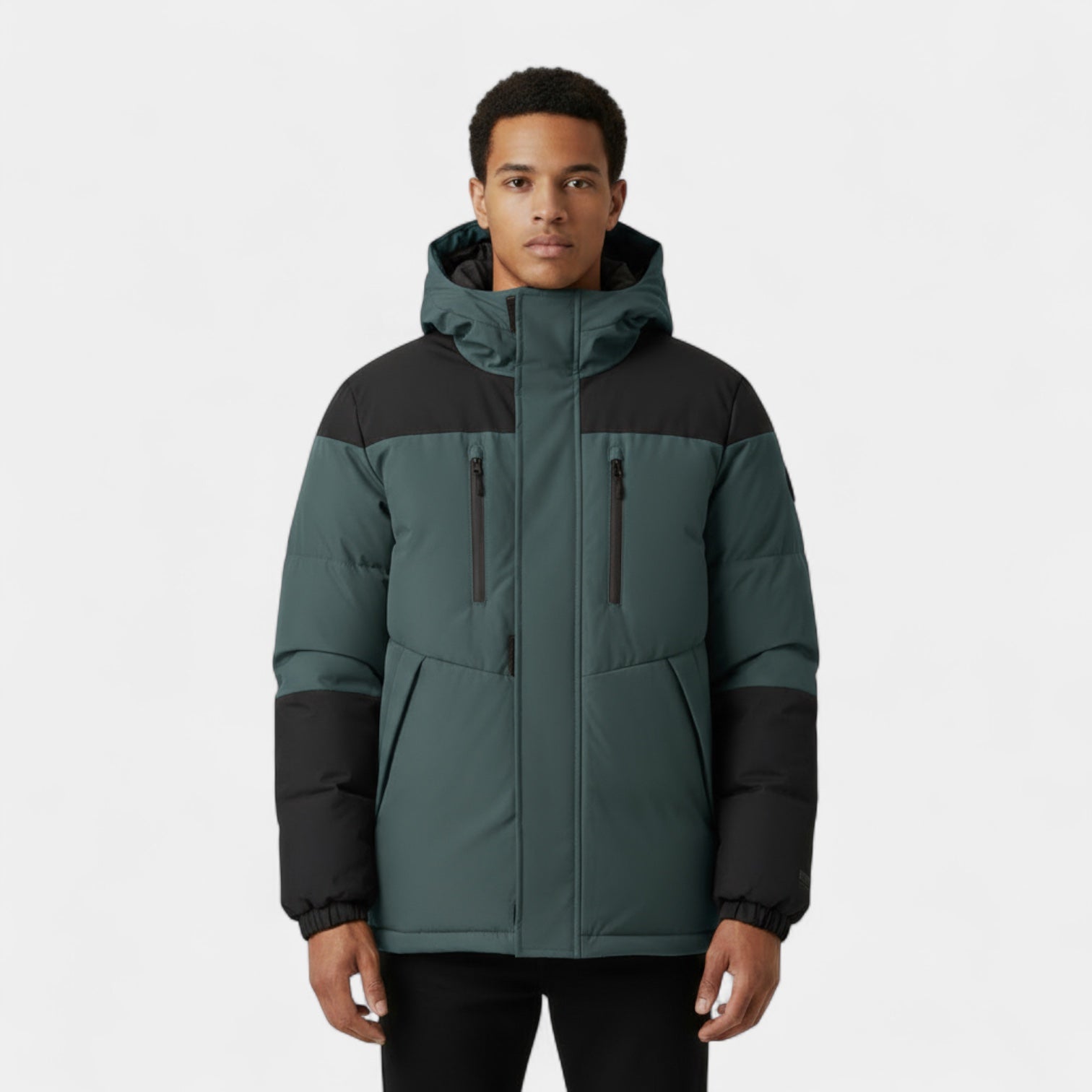 Two-Tone Puffer Jacket Hooded Water-Resistant for Men
