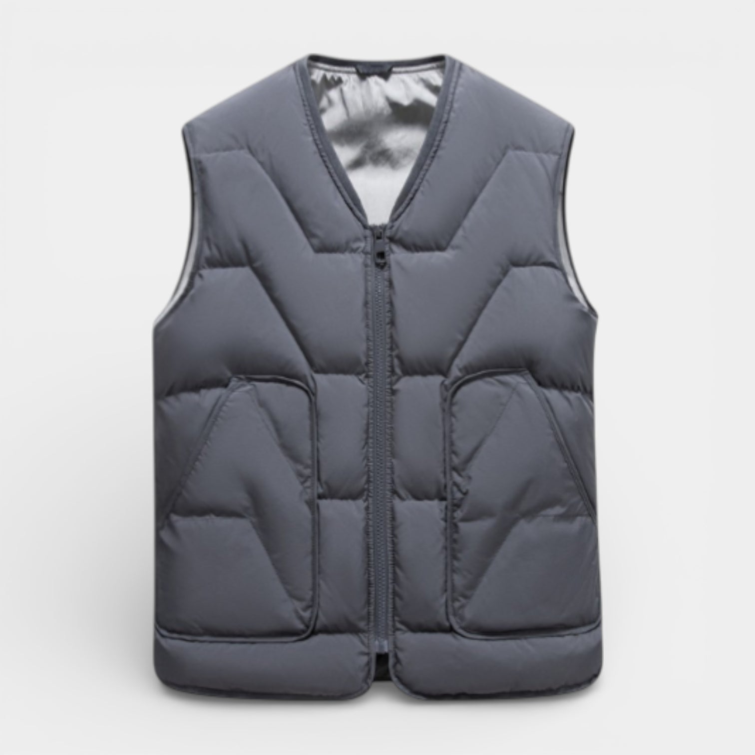 Quilted Zip-Up Puffer Vest V-Neck for Men