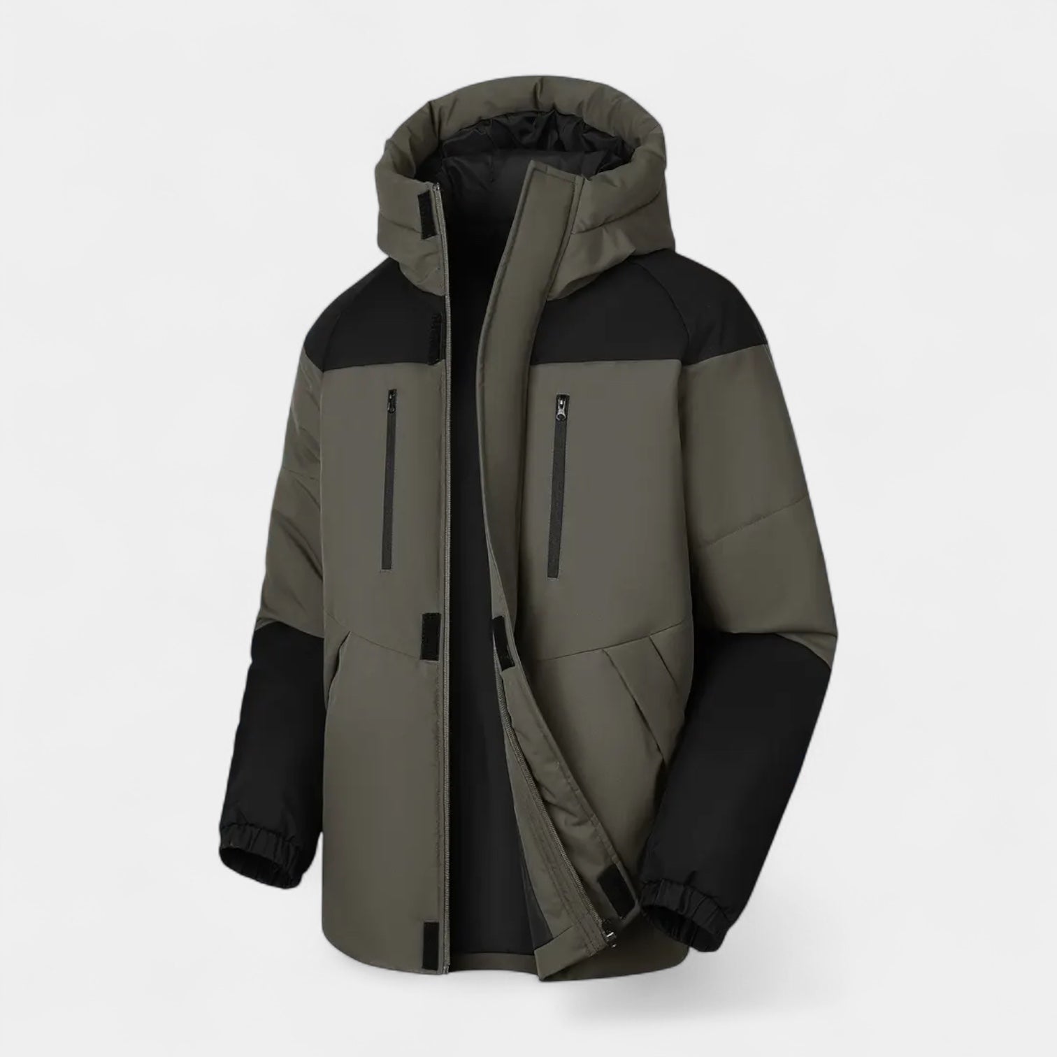 Two-Tone Puffer Jacket Hooded Water-Resistant for Men