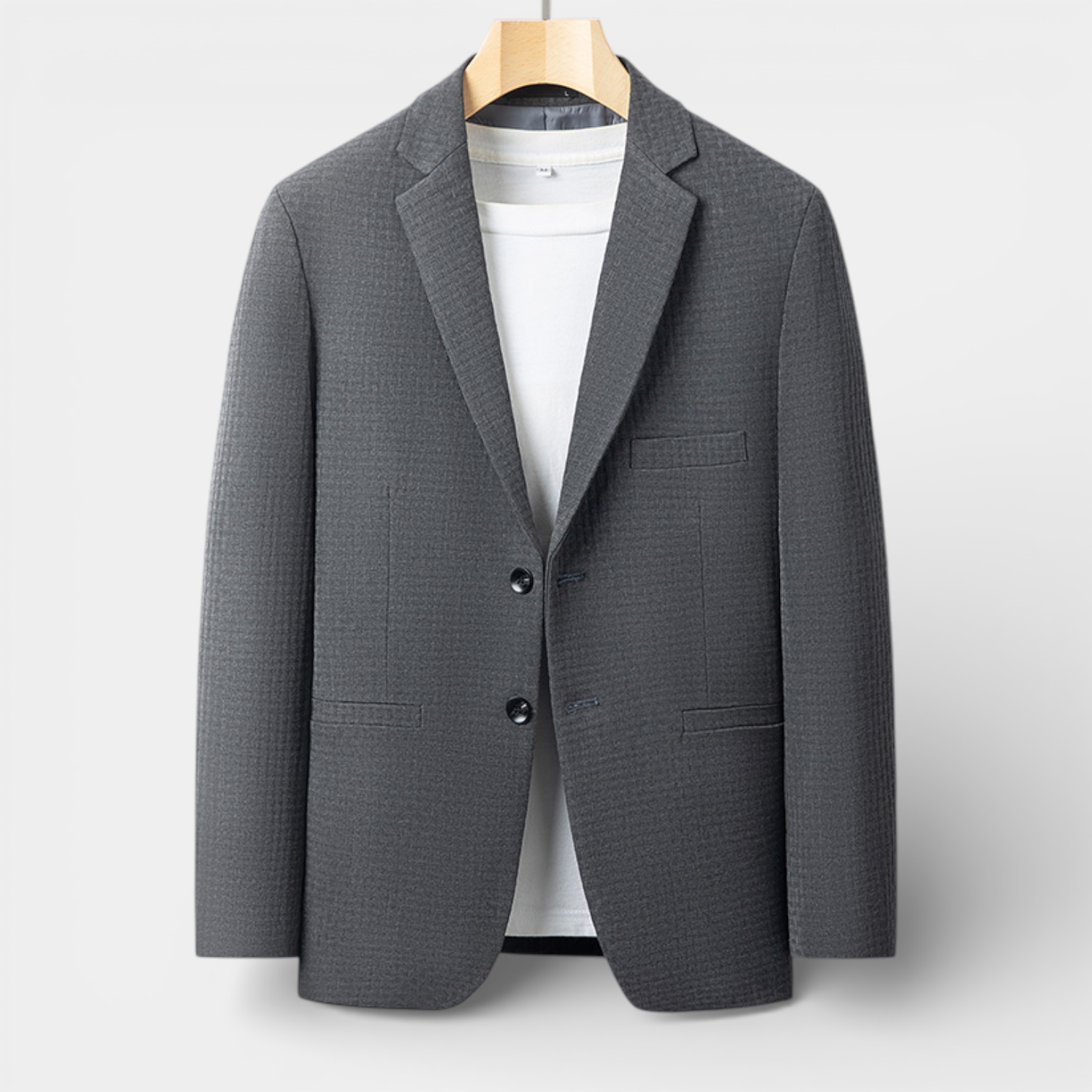 Single-Breasted Structured Blazer Notch Lapel for Men