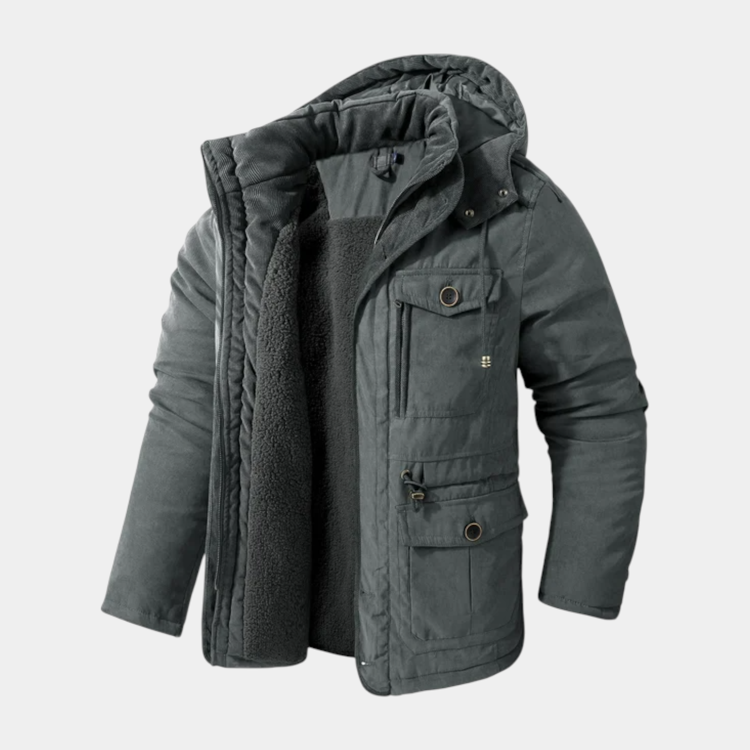 Hooded Utility Jacket Fleece Lined Regular Fit for Men