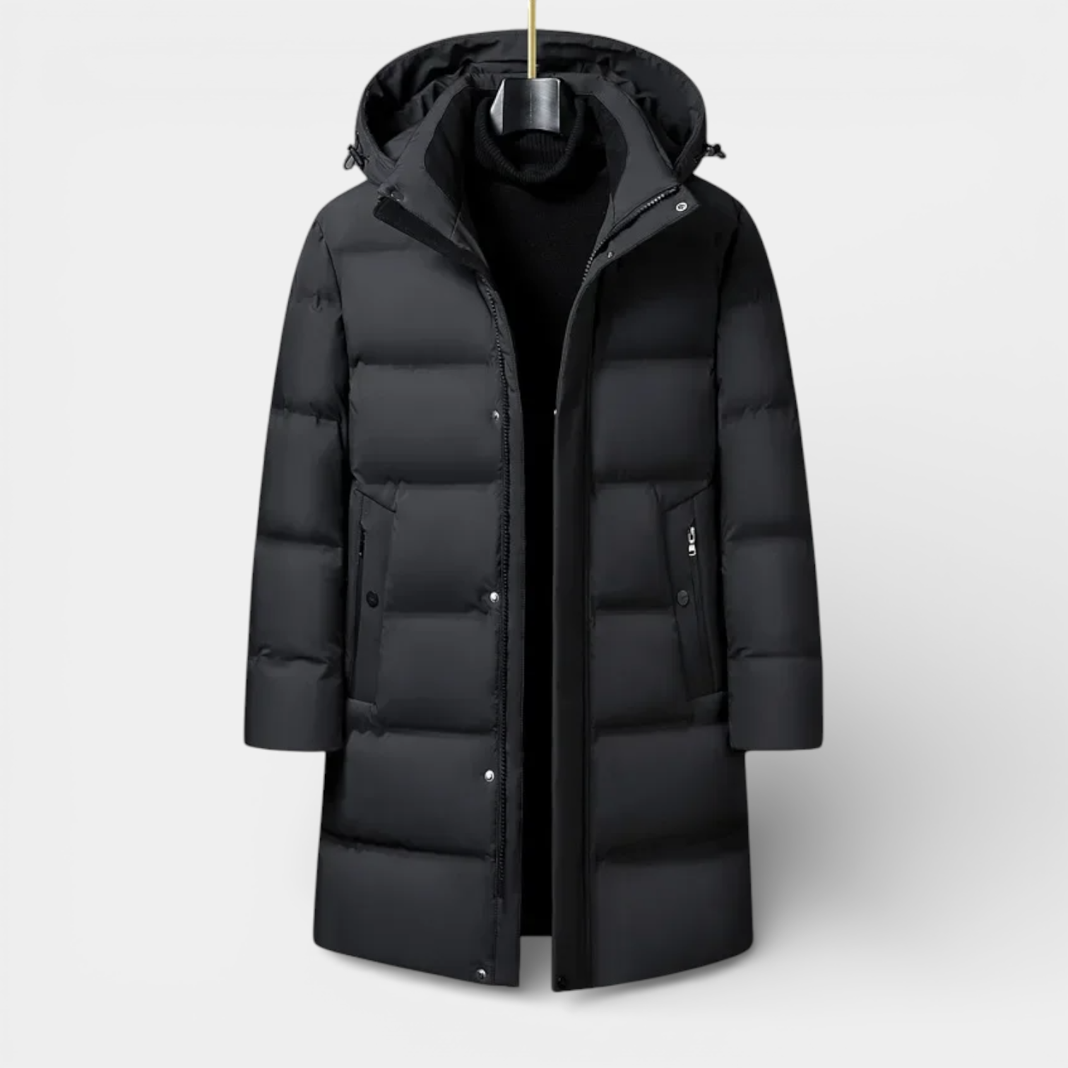 Hooded Long Puffer Coat Structured Fit for Men