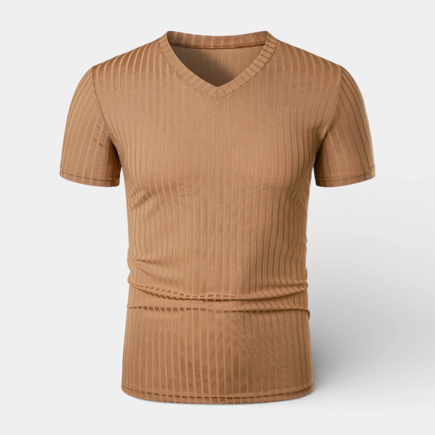 Ribbed V-Neck Knit T-Shirt Short Sleeve for Men