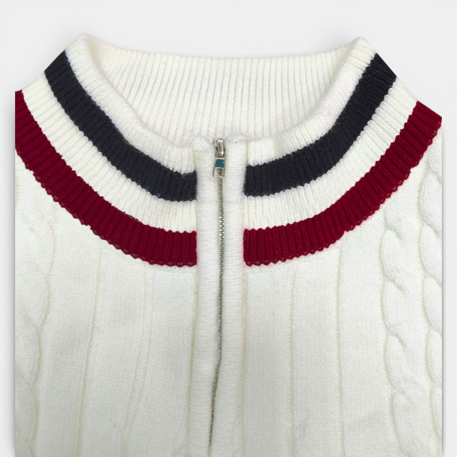 Cable Knit Half-Zip Sweater Ribbed Trim for Men
