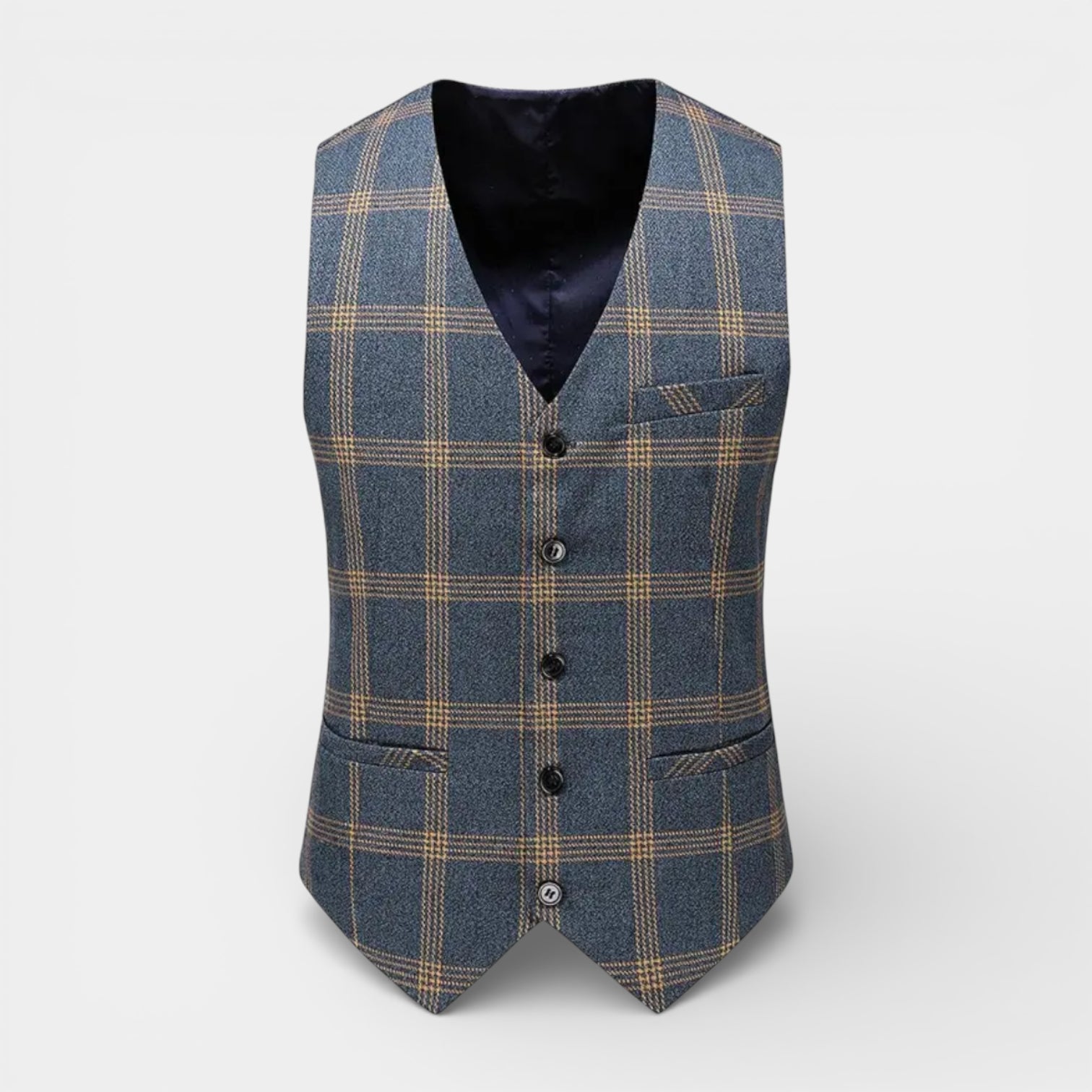 Vintares | Men’s Three Piece Checked Suit Button Up Blazer Vest Trousers Regular Fit