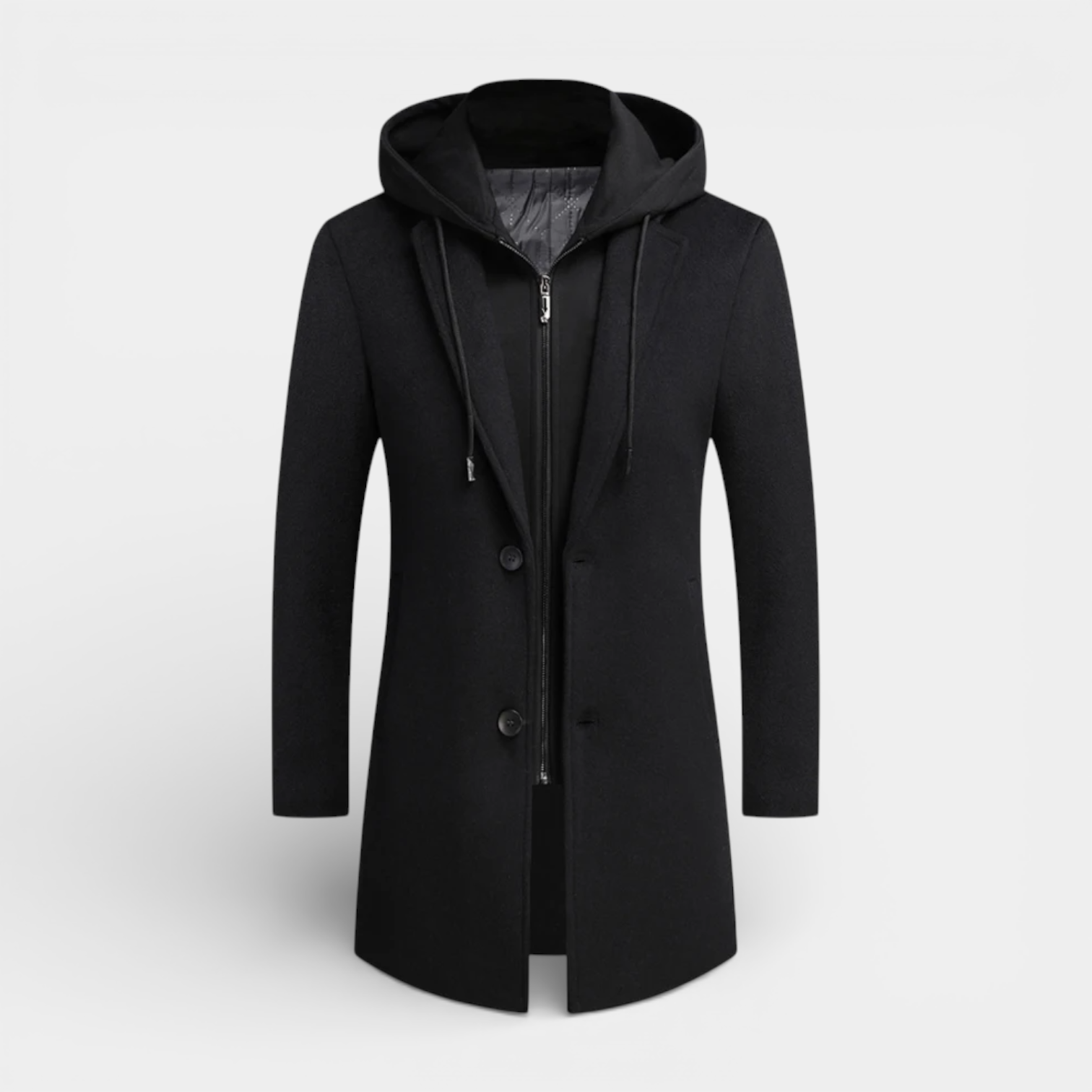 Hooded Overcoat Layered Zip-Button Front for Men