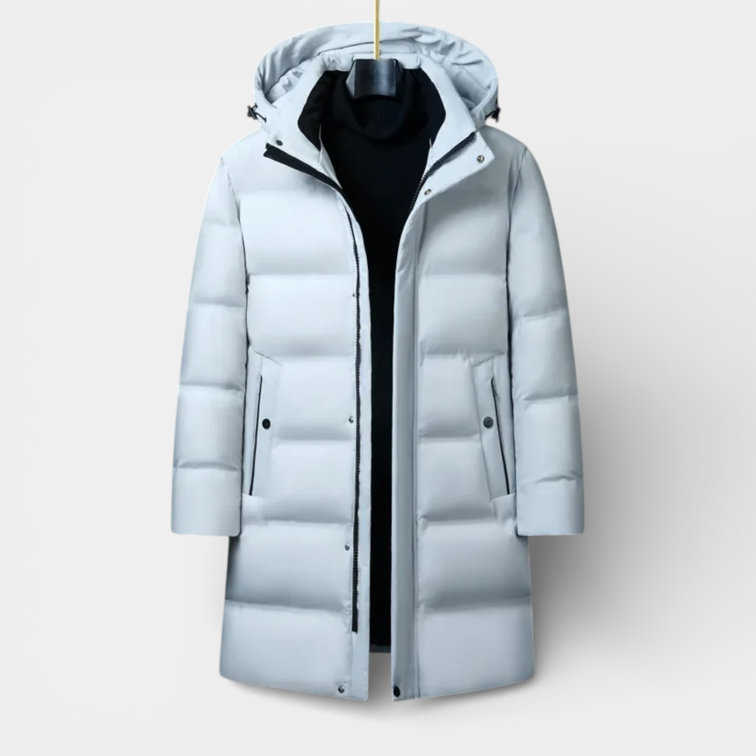 Hooded Long Puffer Coat Structured Fit for Men