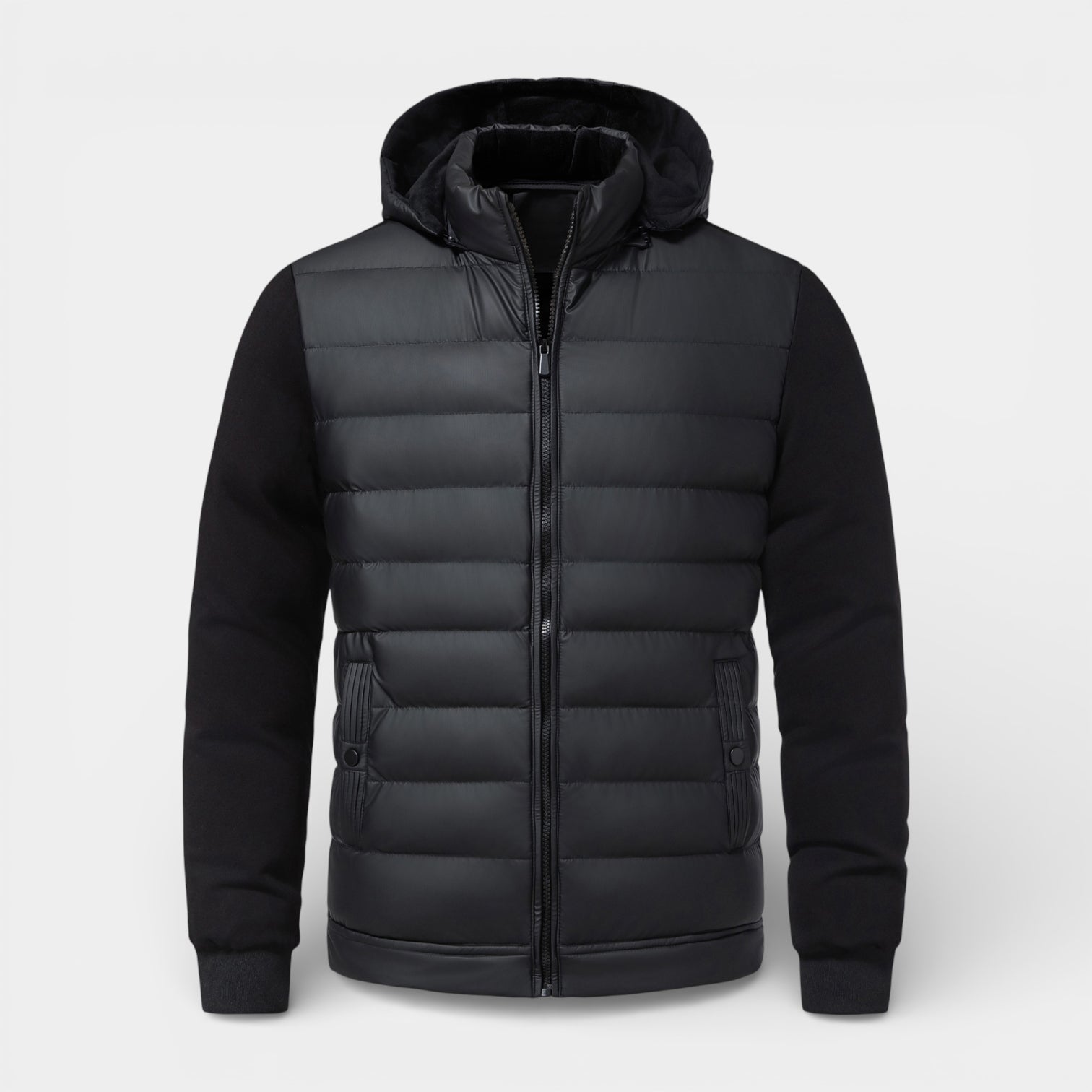 Vintares | Men’s Quilted Hooded Zip-Up Jacket - Stretch Sleeves