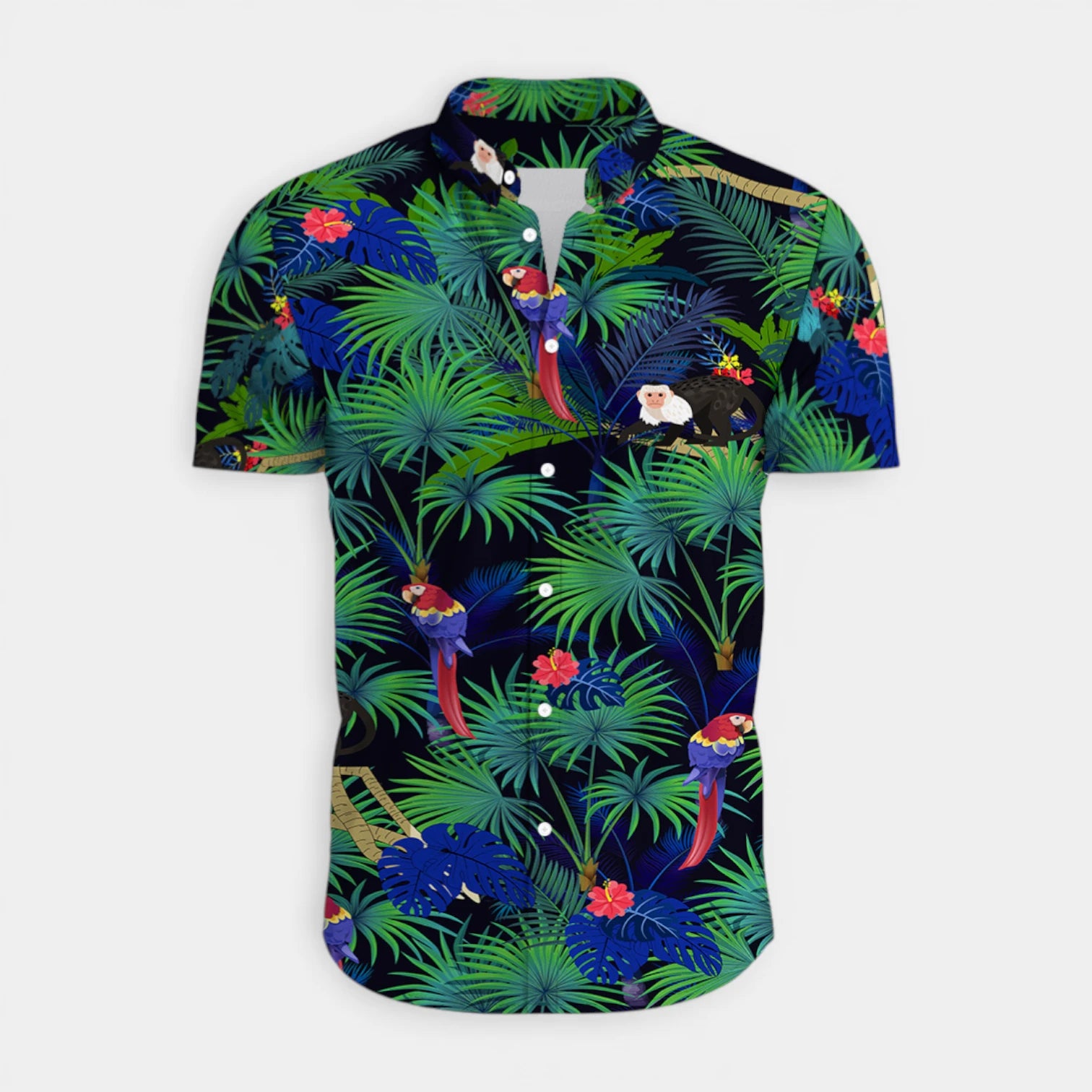 Tropical Floral Print Shirt Short Sleeve Regular Fit for Men
